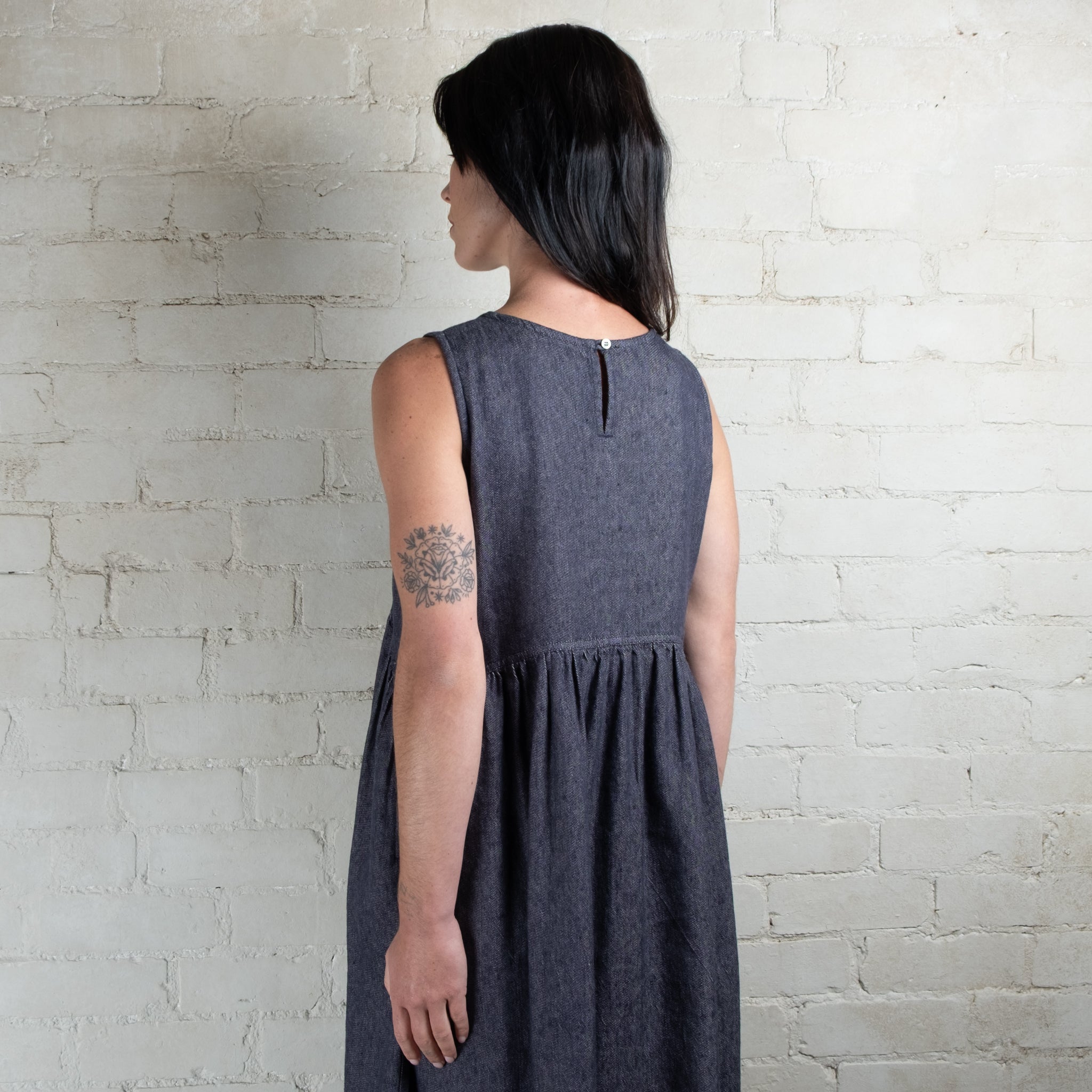 Ichi Antiquités Cotton Linen Denim Dress