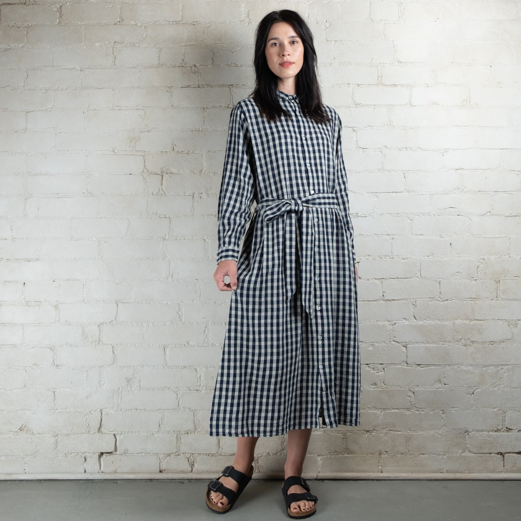 Ichi Antiquités Linen Cotton Gingham Check Dress