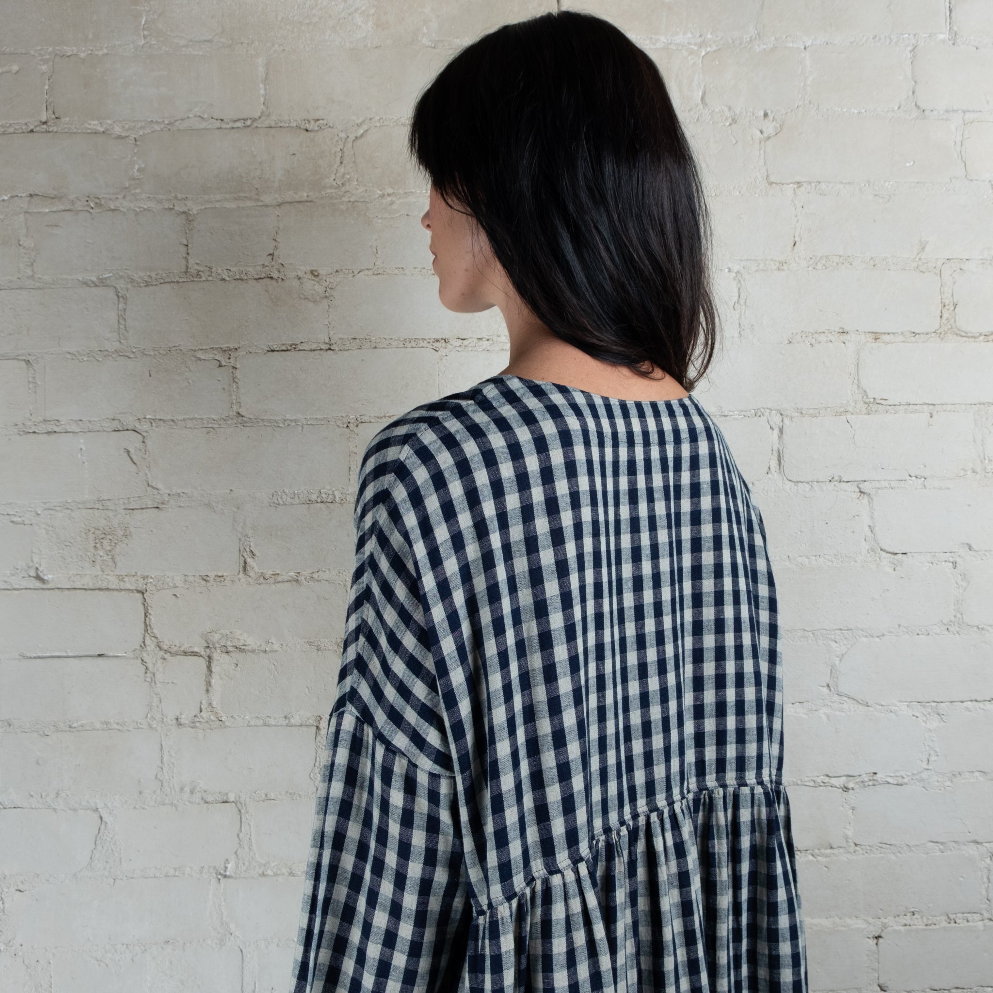 Ichi Antiquités Linen Cotton Gingham Check Dress