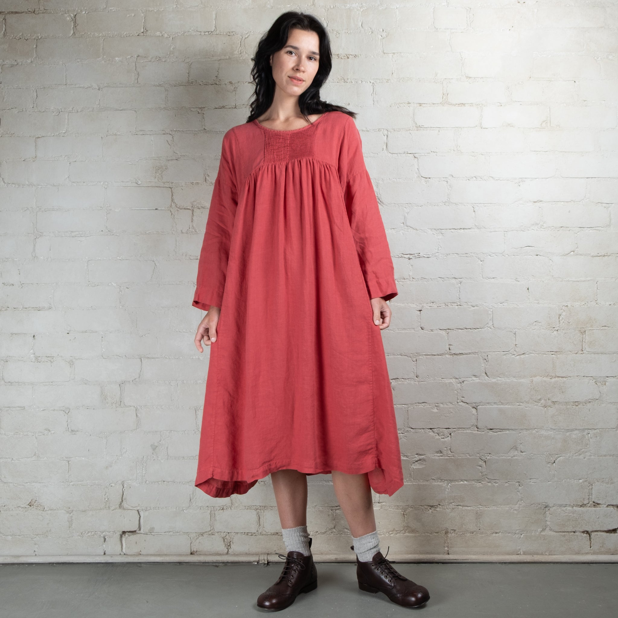 Violetta Charlotte Linen Pintuck Smock Dress