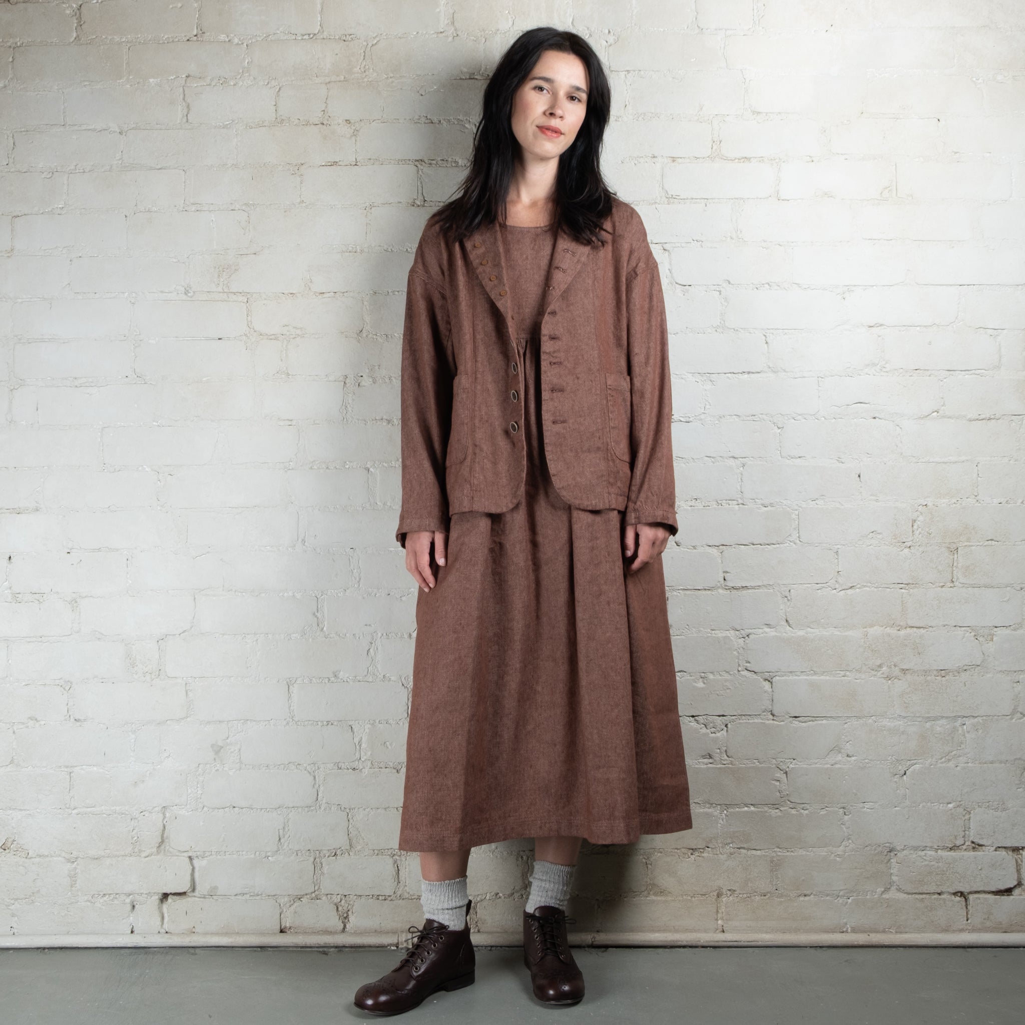 Ichi Antiquités Cotton Linen Denim Dress