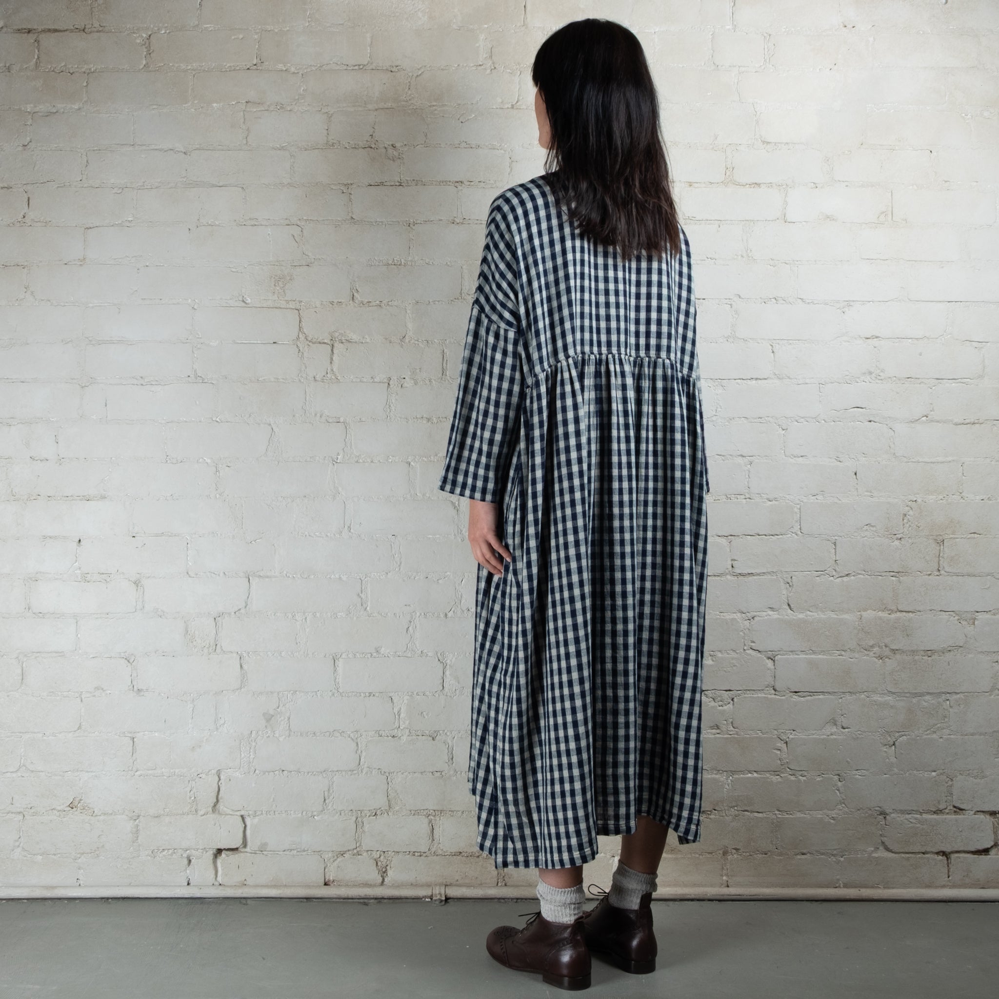 Ichi Antiquités Linen Cotton Gingham Check Dress