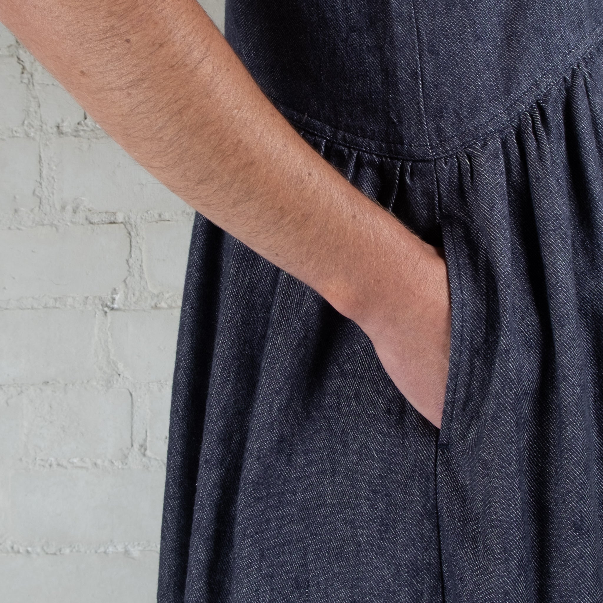 Ichi Antiquités Cotton Linen Denim Dress