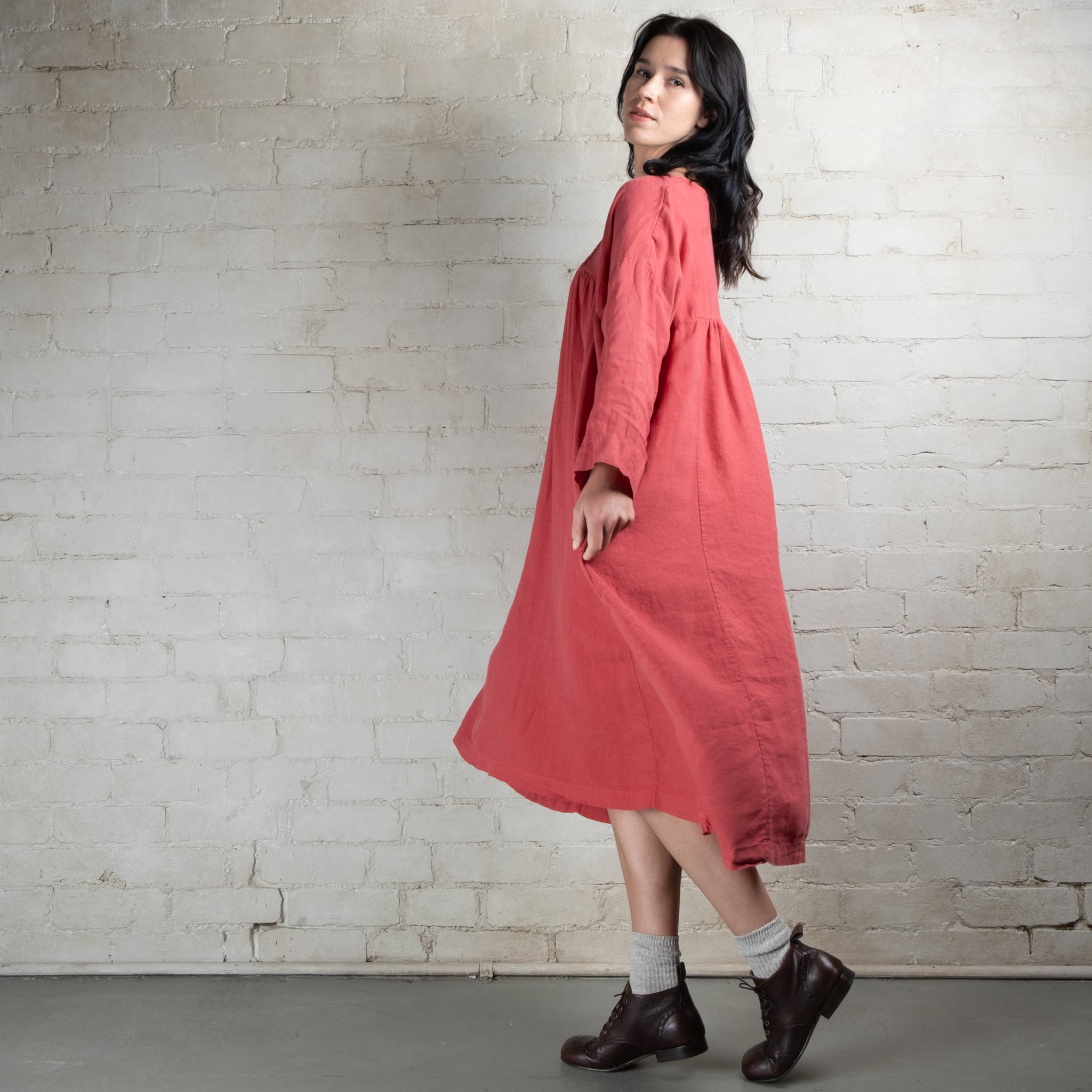 Violetta Charlotte Linen Pintuck Smock Dress