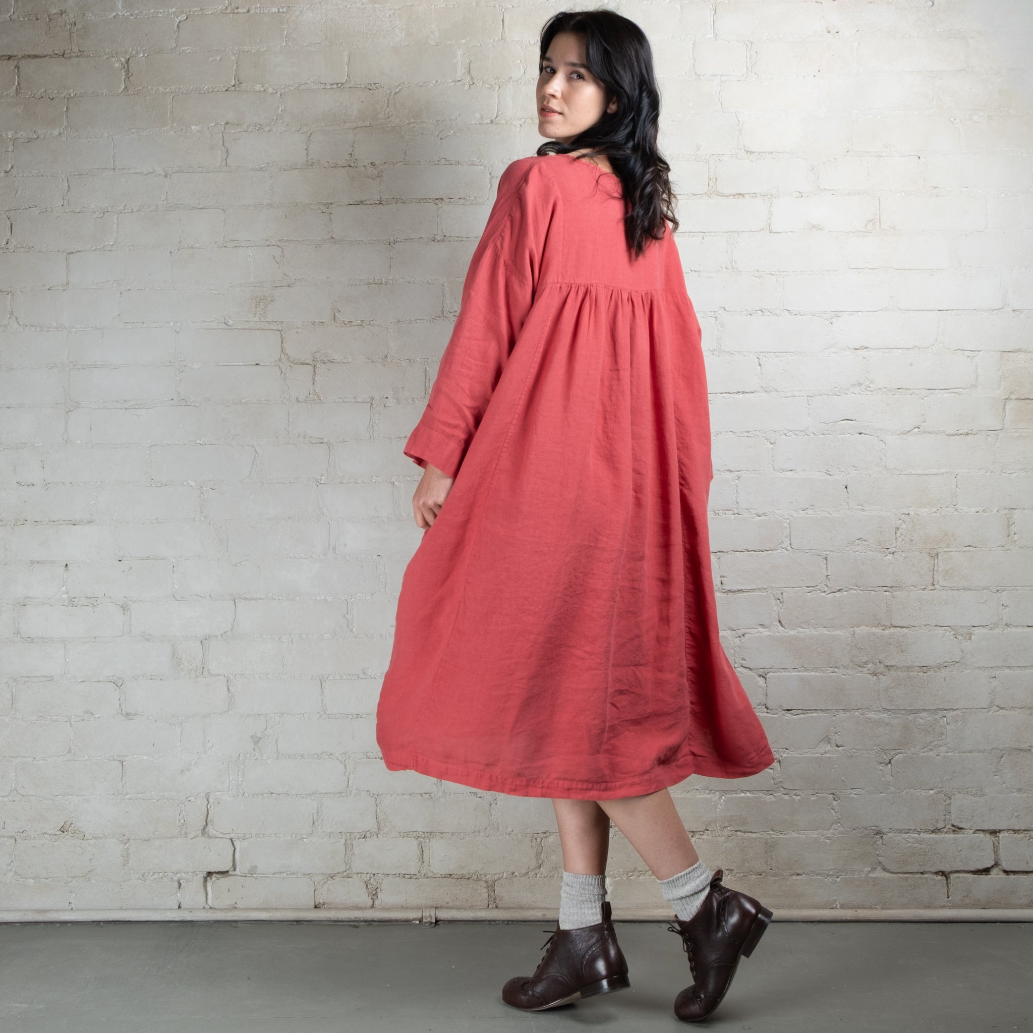 Violetta Charlotte Linen Pintuck Smock Dress