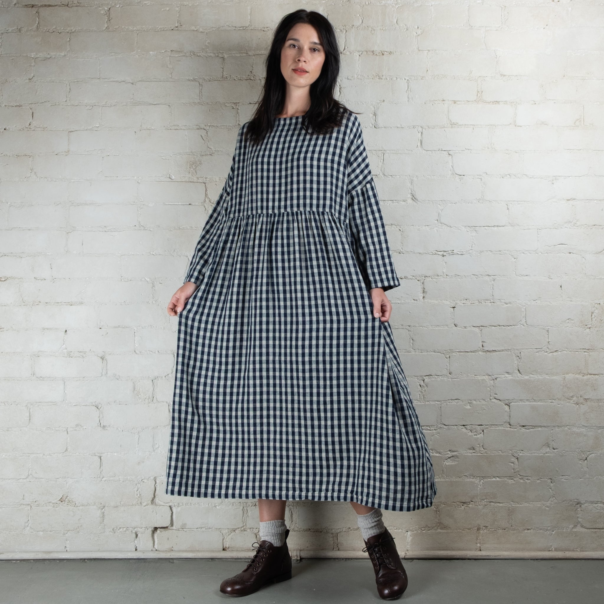 Ichi Antiquités Linen Cotton Gingham Check Dress