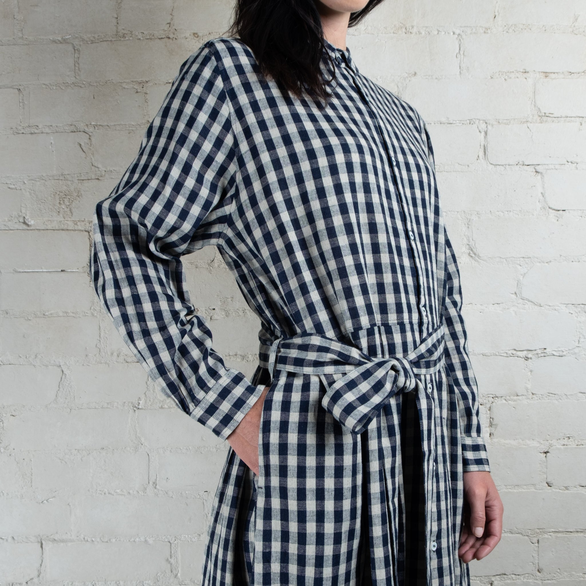 Ichi Antiquités Linen Cotton Gingham Check Dress