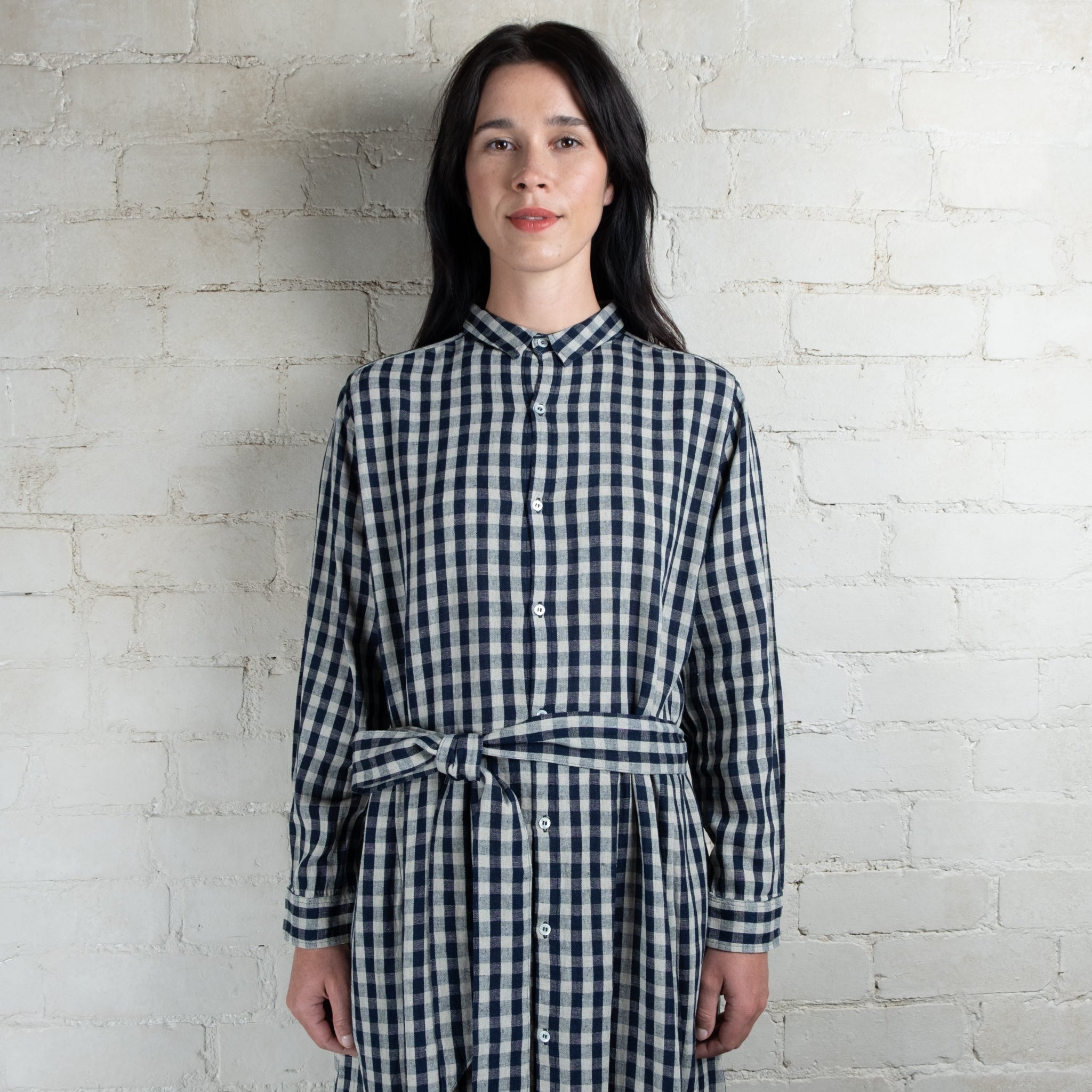 Ichi Antiquités Linen Cotton Gingham Check Dress