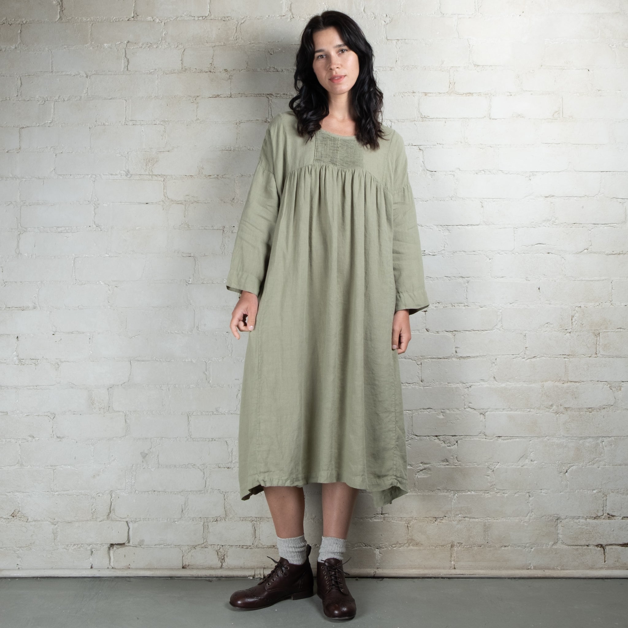 Violetta Charlotte Linen Pintuck Smock Dress