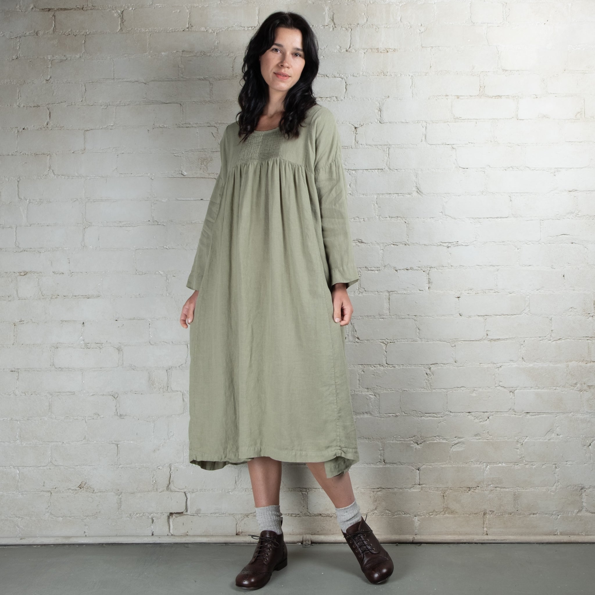 Violetta Charlotte Linen Pintuck Smock Dress