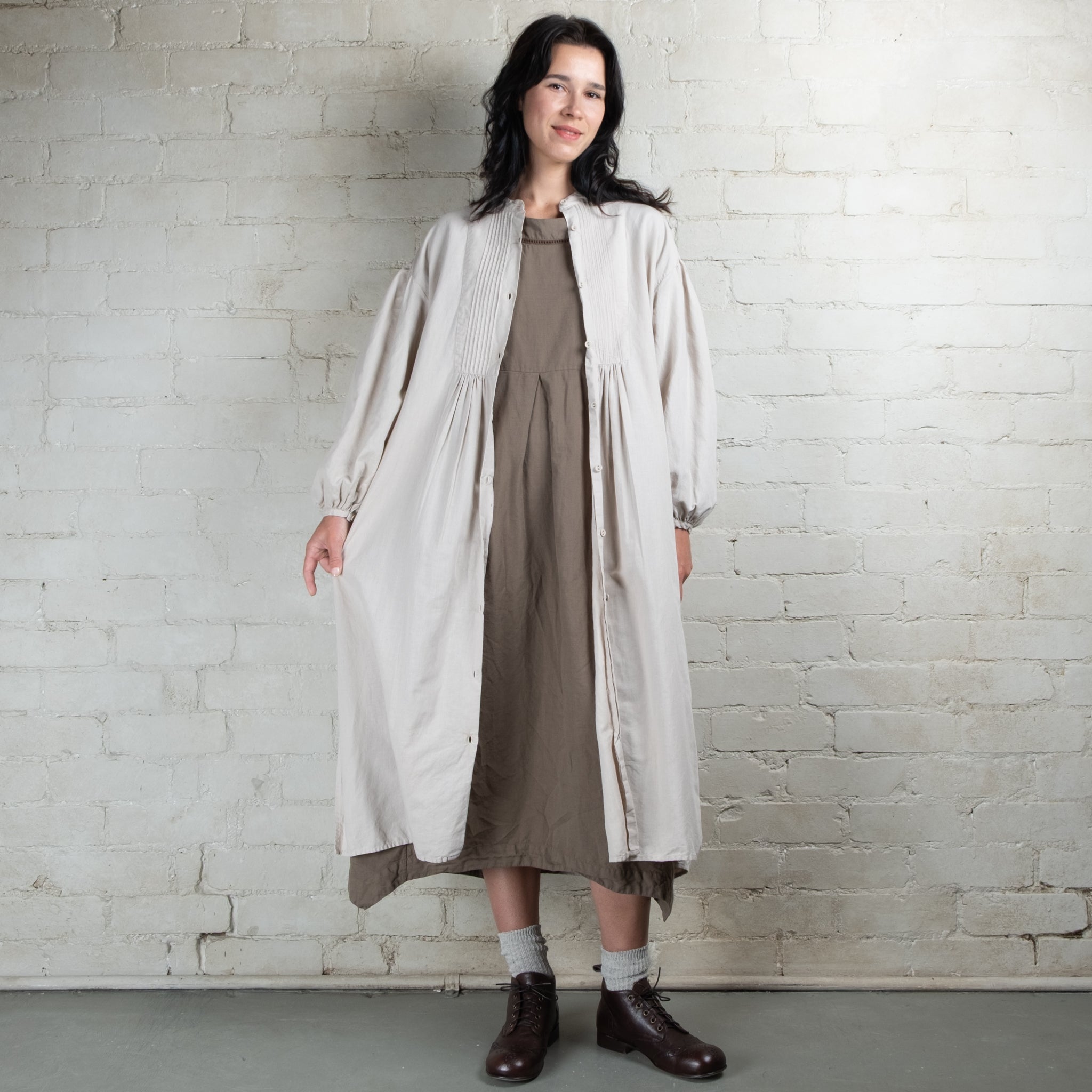 Violetta Linen Cotton Alba Pintuck Duster Dress