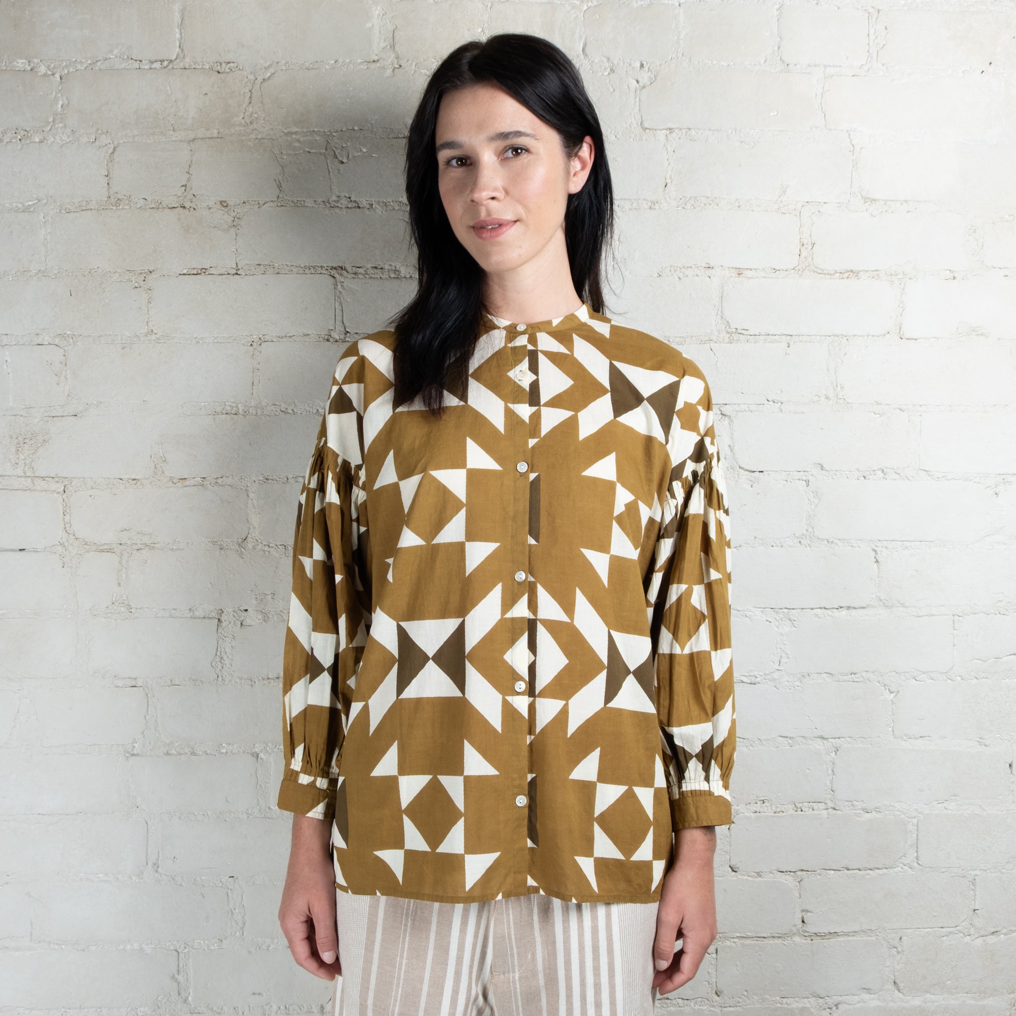 ichi Antiquités Indian Quilt Print Cotton Shirt