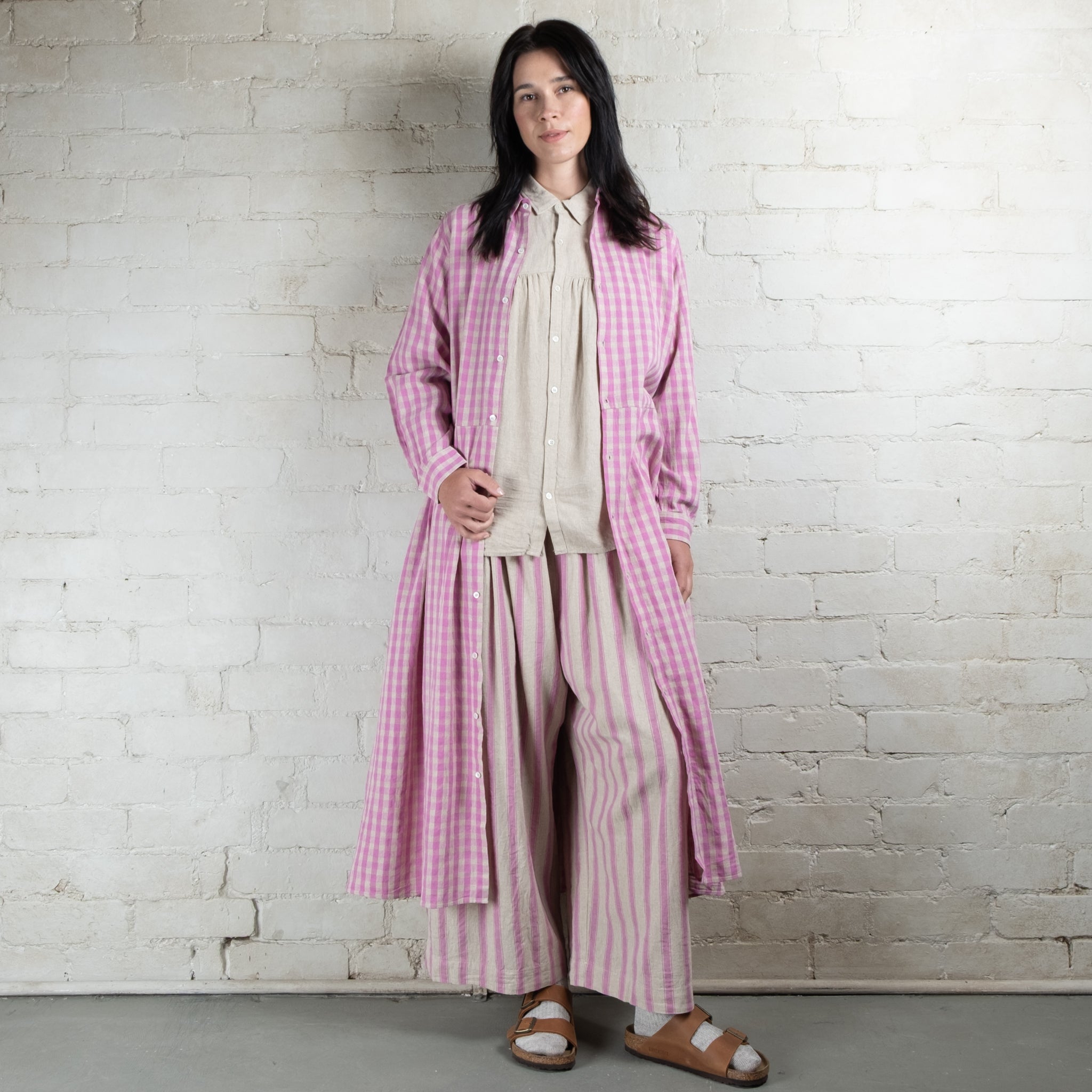 Ichi Antiquités Linen Cotton Gingham Check Dress