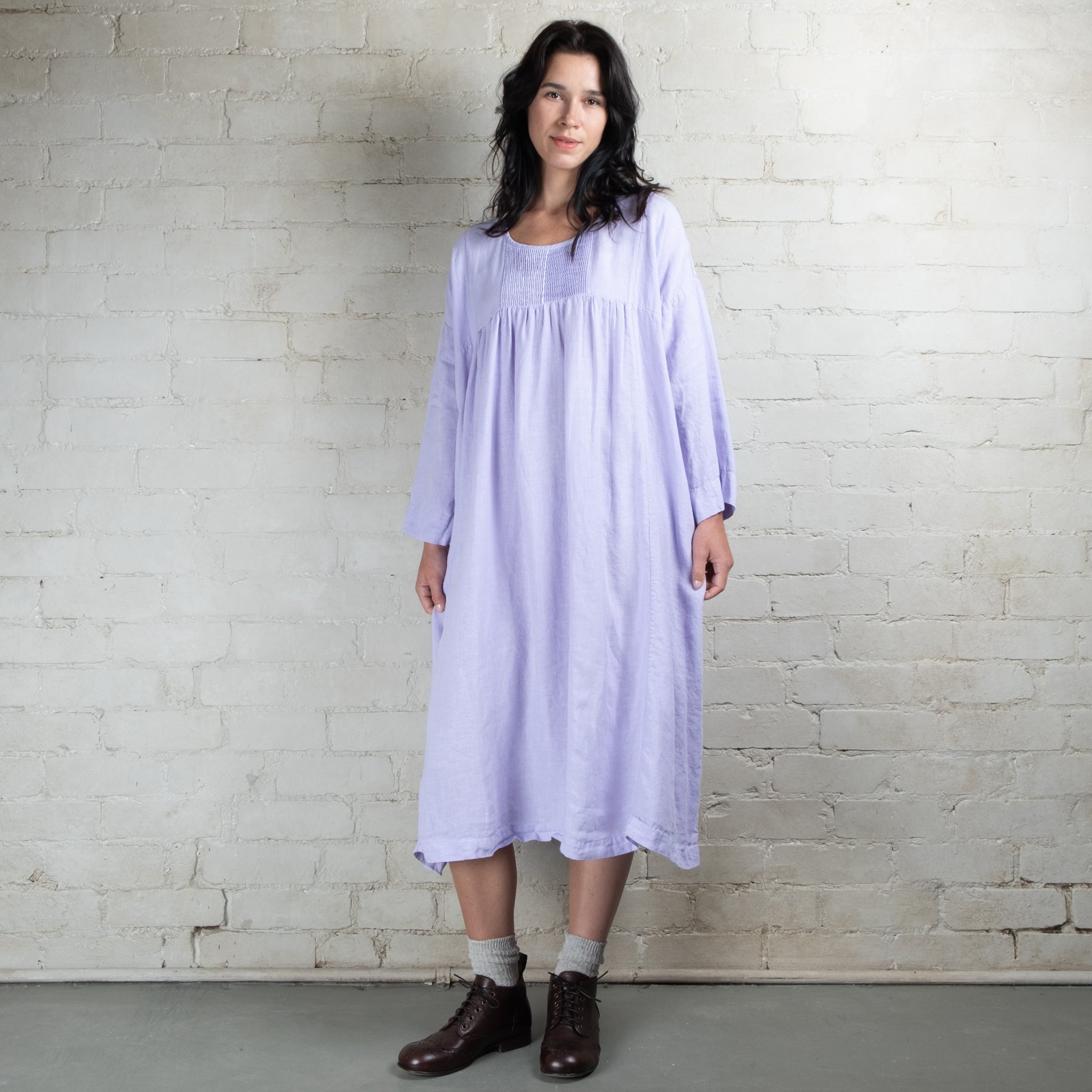 Violetta Charlotte Linen Pintuck Smock Dress