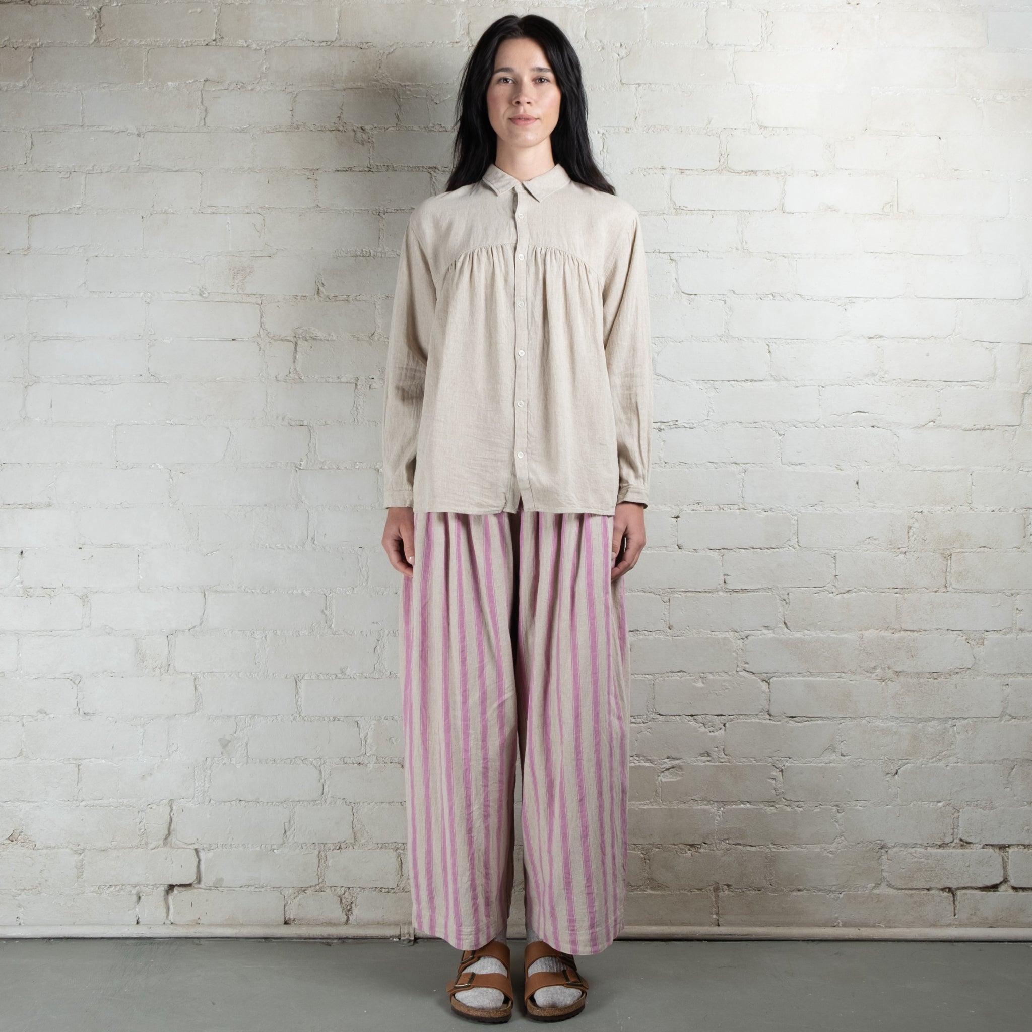 Ichi Antiquités Linen Cotton Stripe Pants