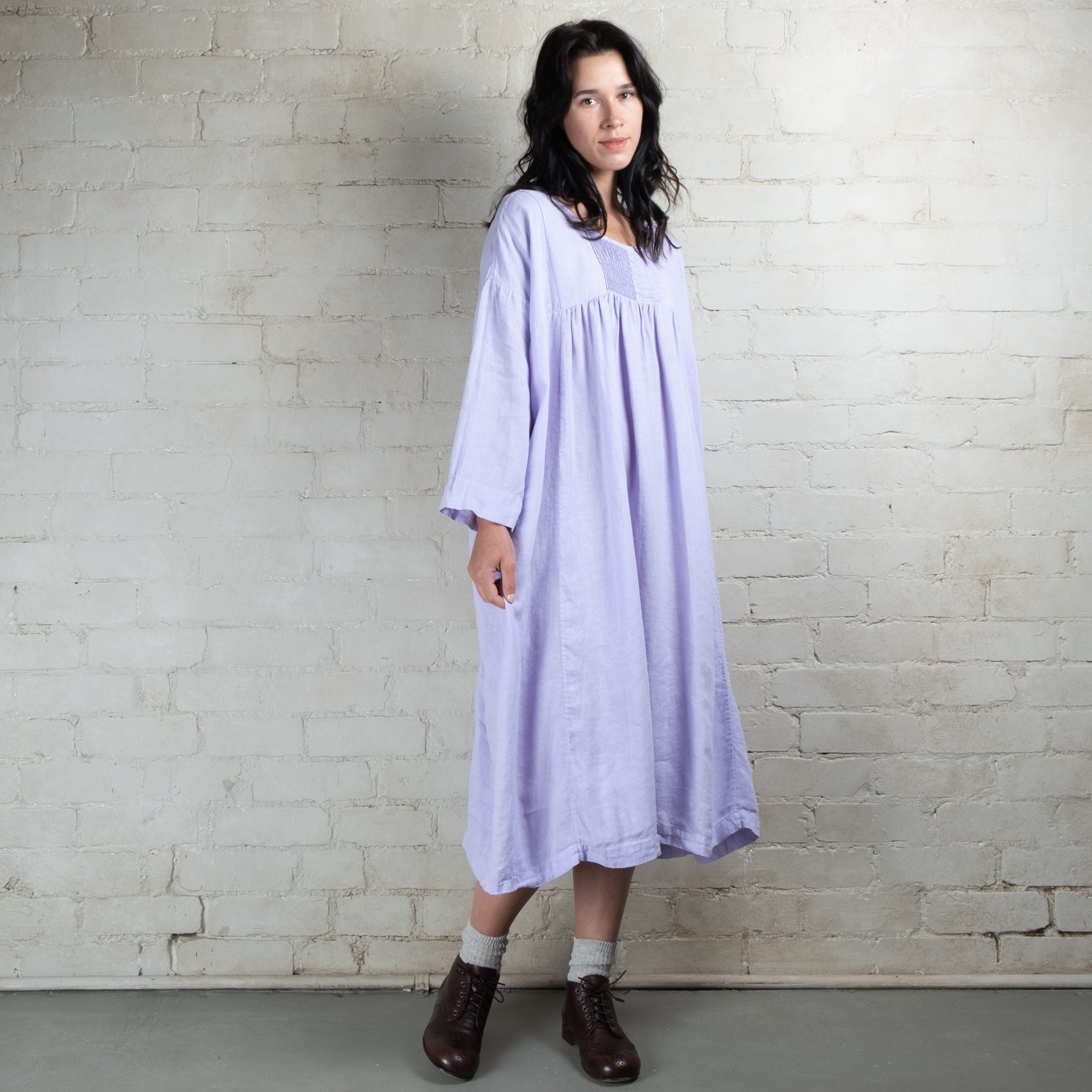 Violetta Charlotte Linen Pintuck Smock Dress