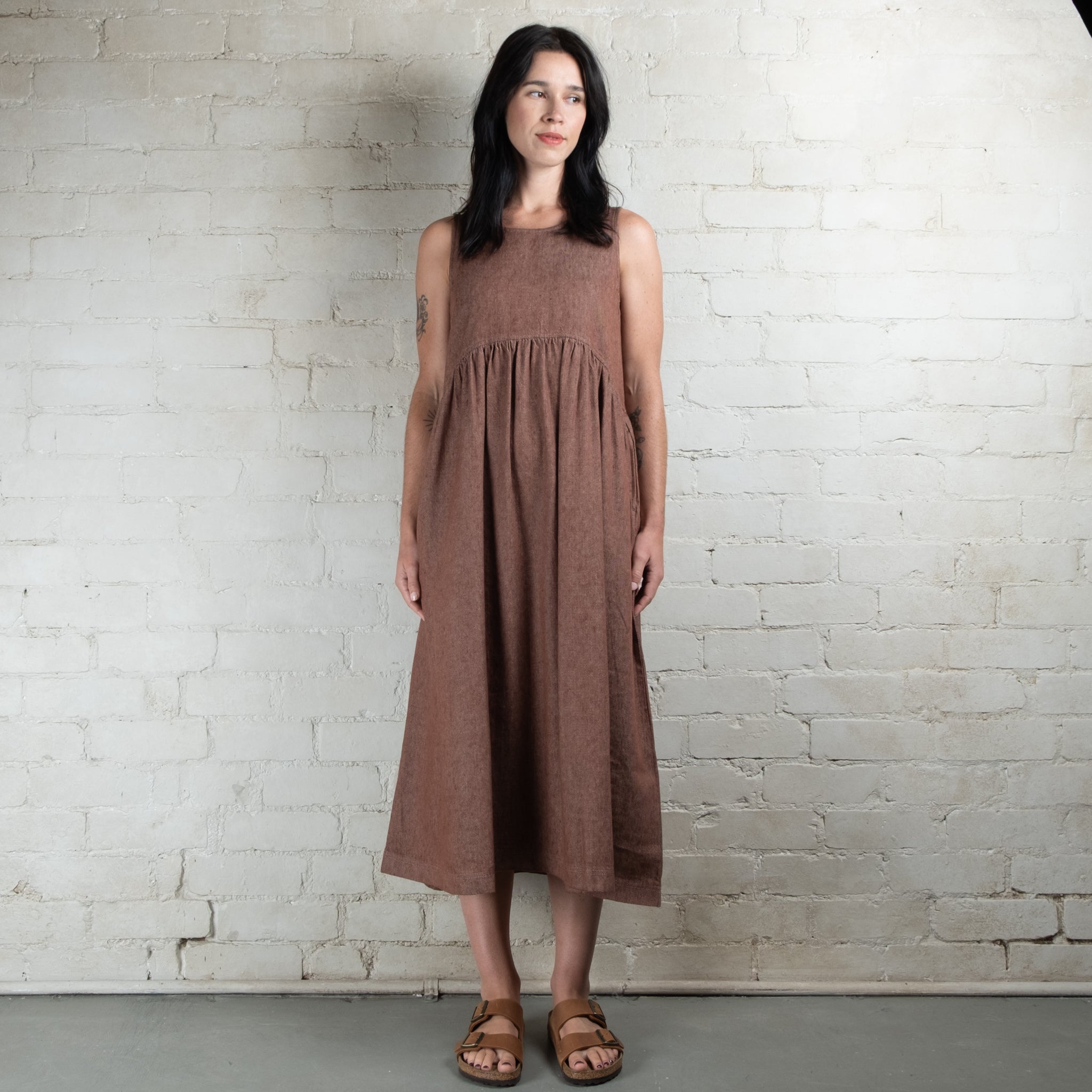 Ichi Antiquités Cotton Linen Denim Dress