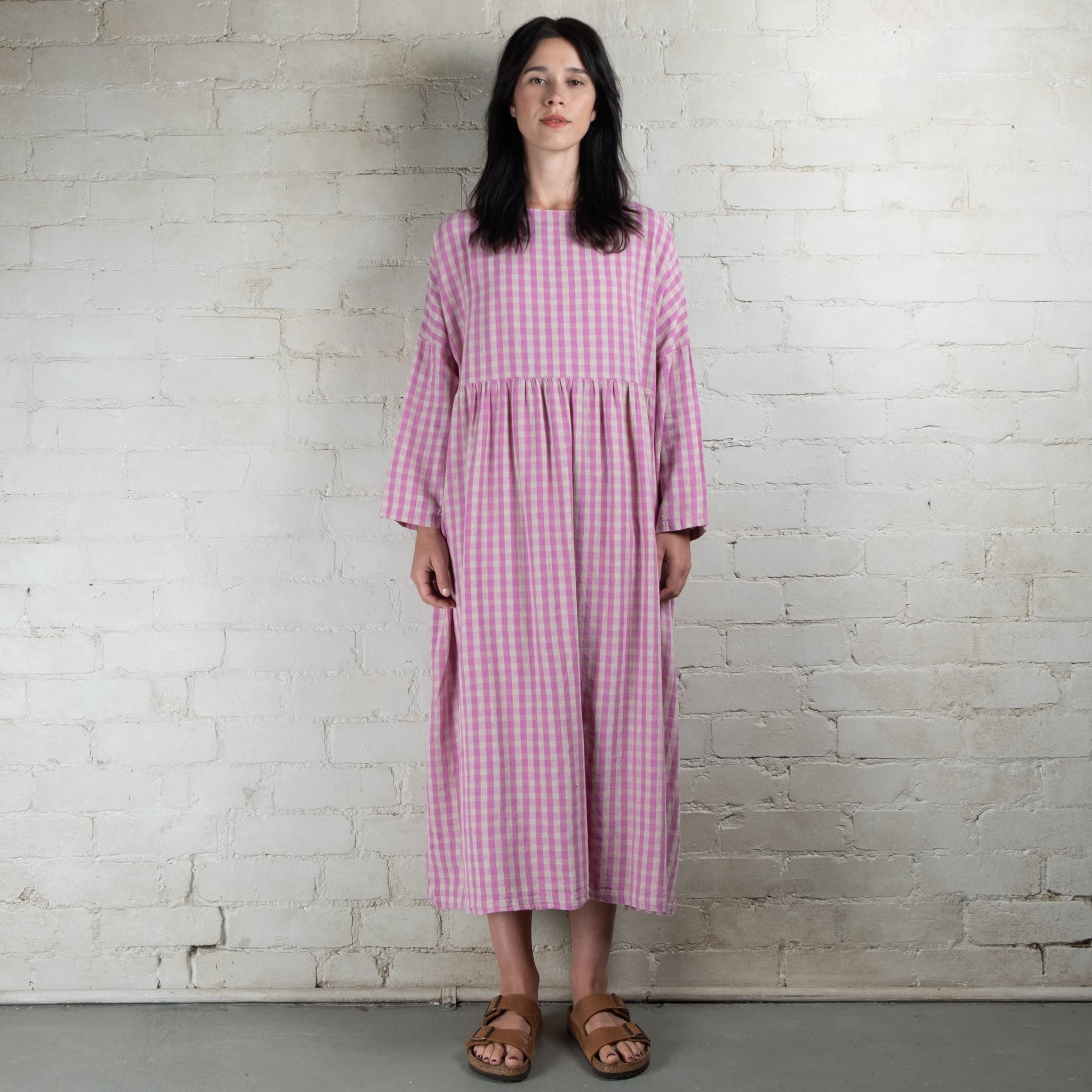 Ichi Antiquités Linen Cotton Gingham Check Dress