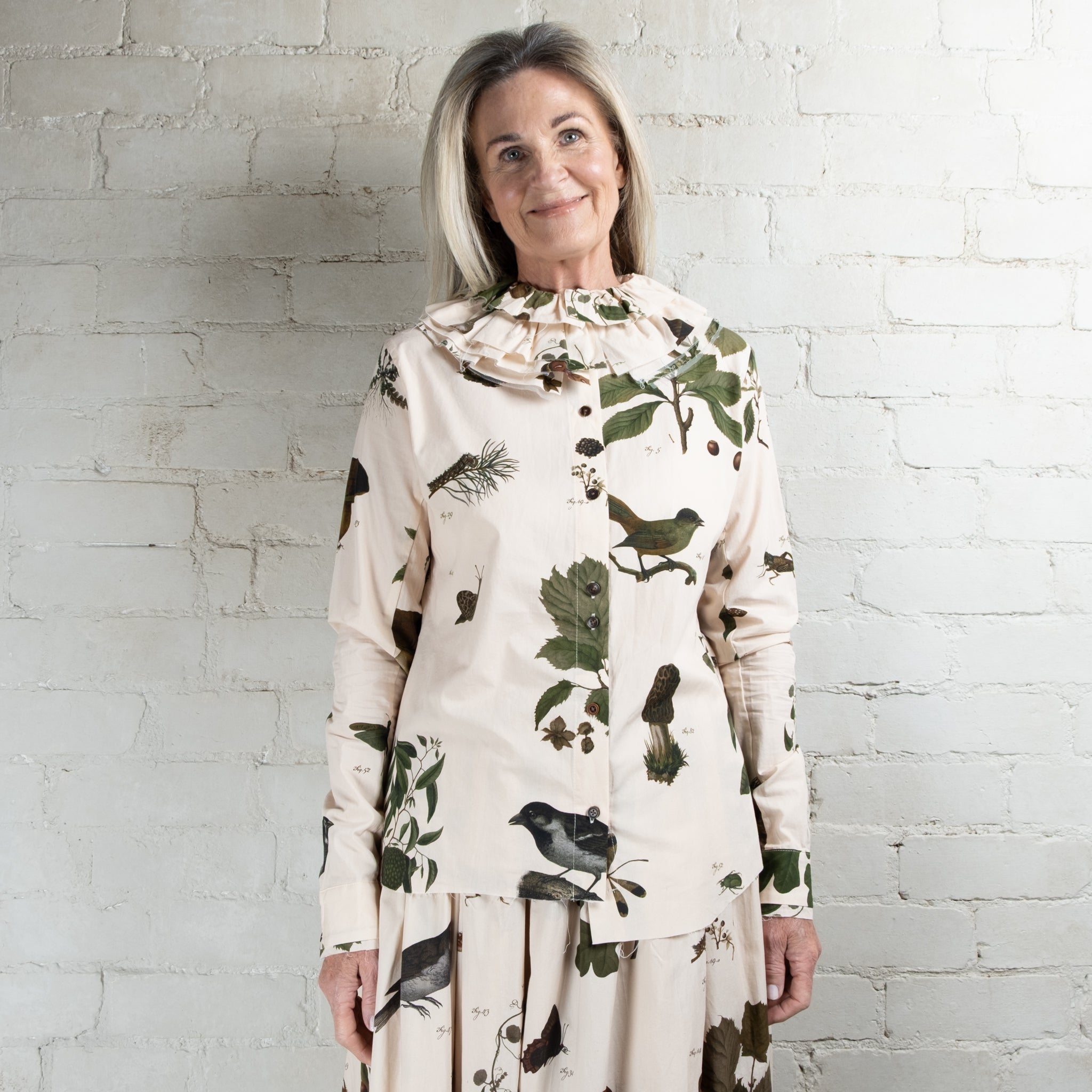 Aleksandr Manamaïs Automne Vert Ruffle Collar Shirt