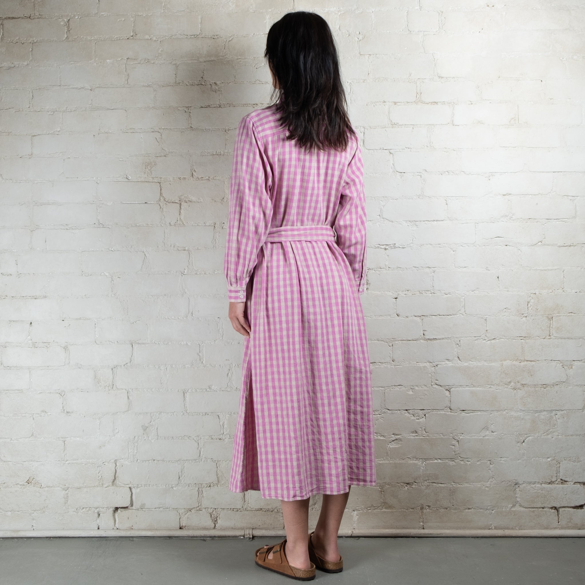 Ichi Antiquités Linen Cotton Gingham Check Dress