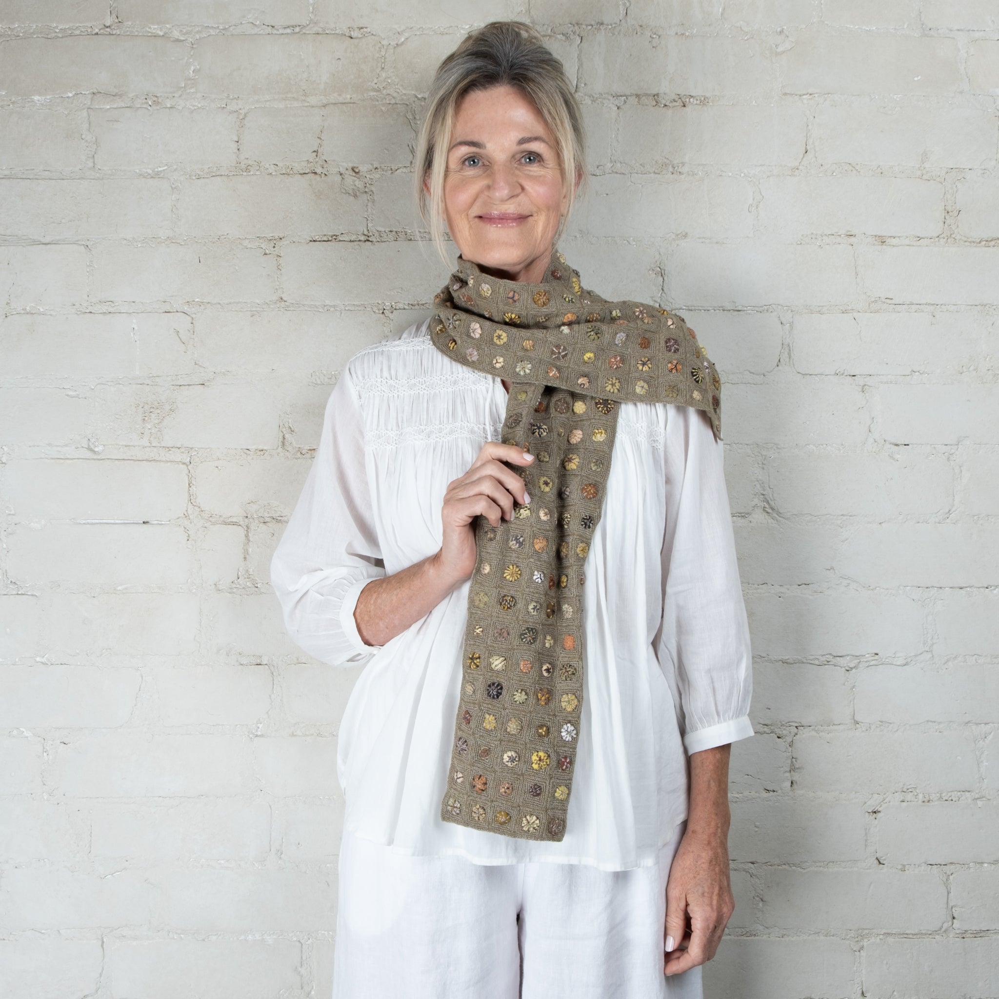 Sophie Digard Hand Crocheted Large Wool Linen Grism Scarf