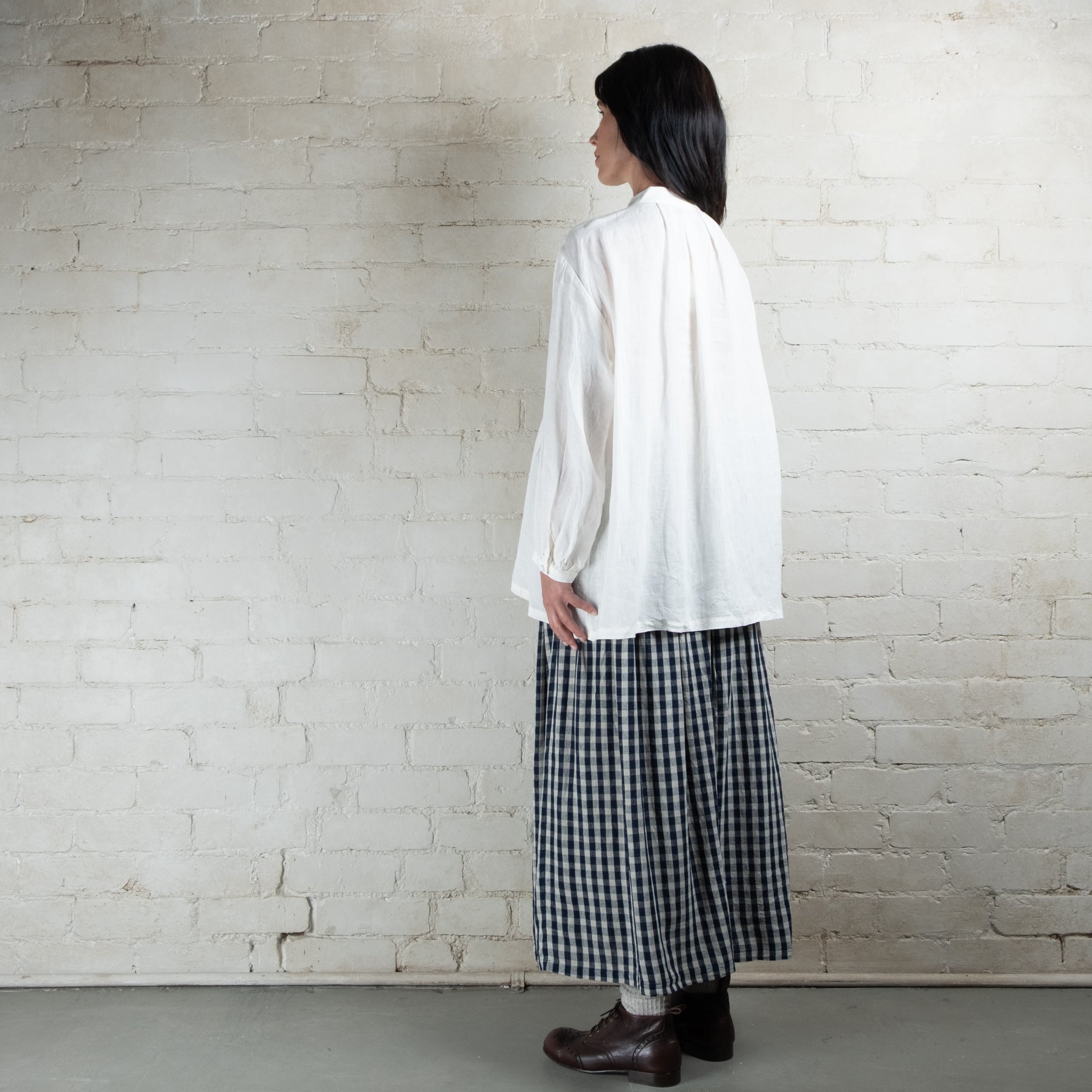 Ichi Antiquités Linen Cotton Gingham Check Skirt