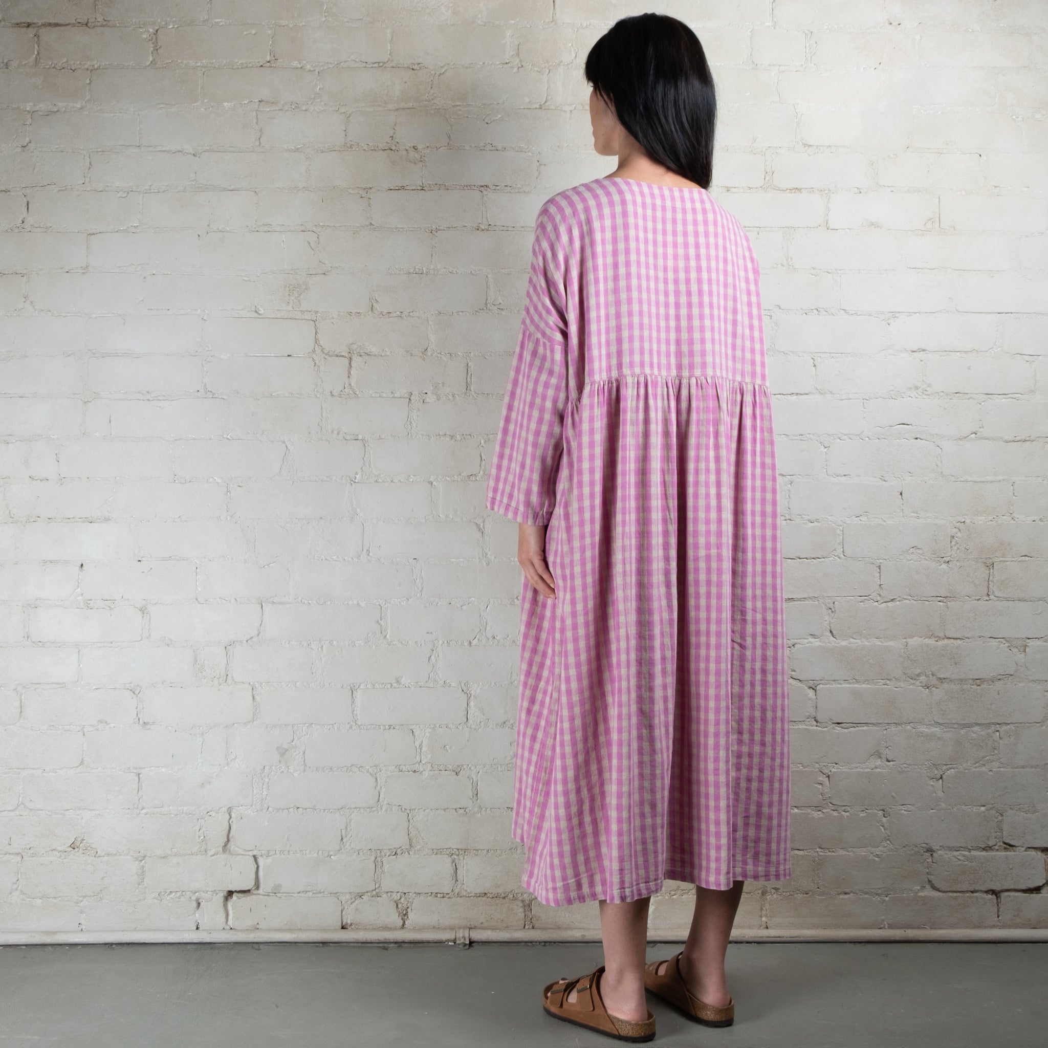 Ichi Antiquités Linen Cotton Gingham Check Dress