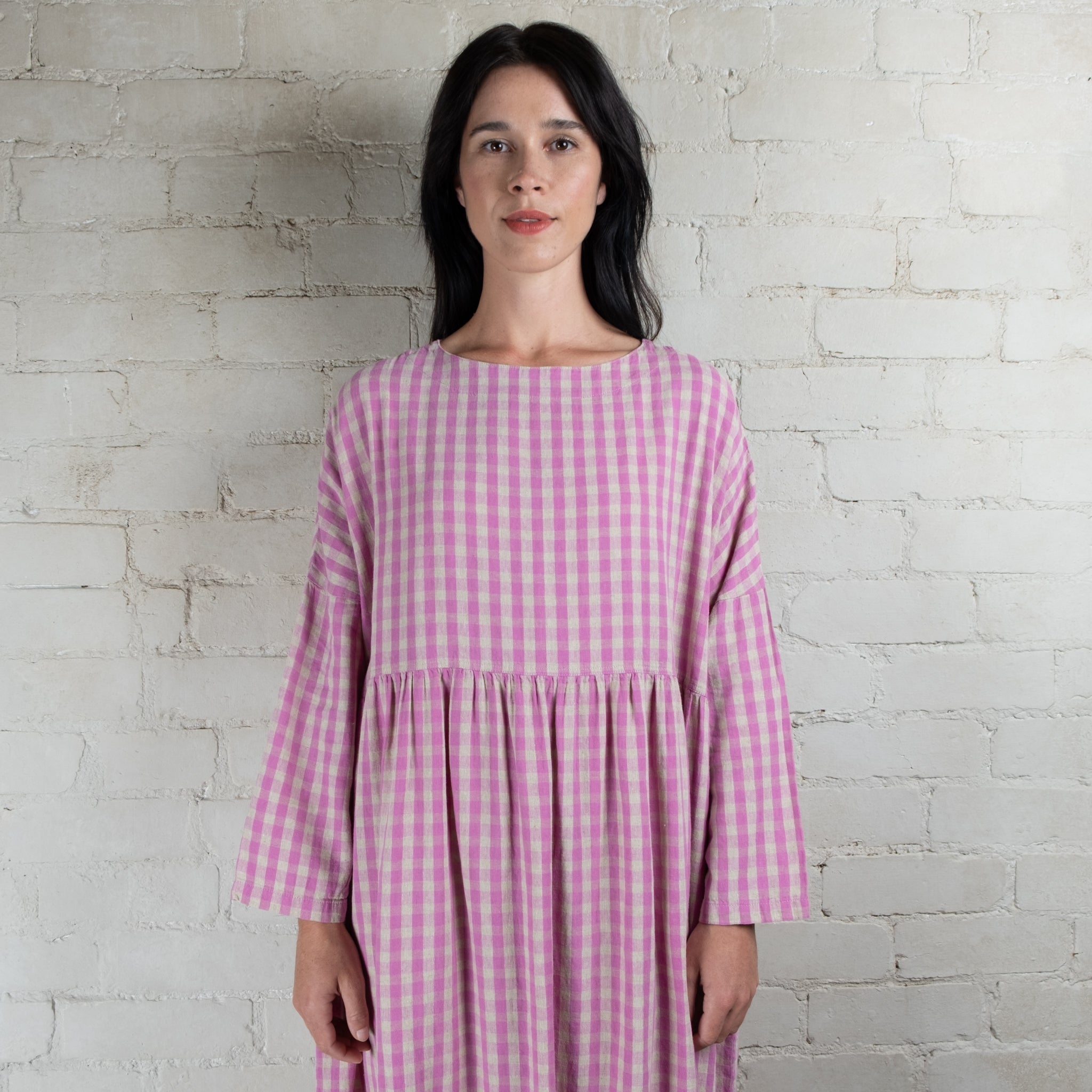 Ichi Antiquités Linen Cotton Gingham Check Dress
