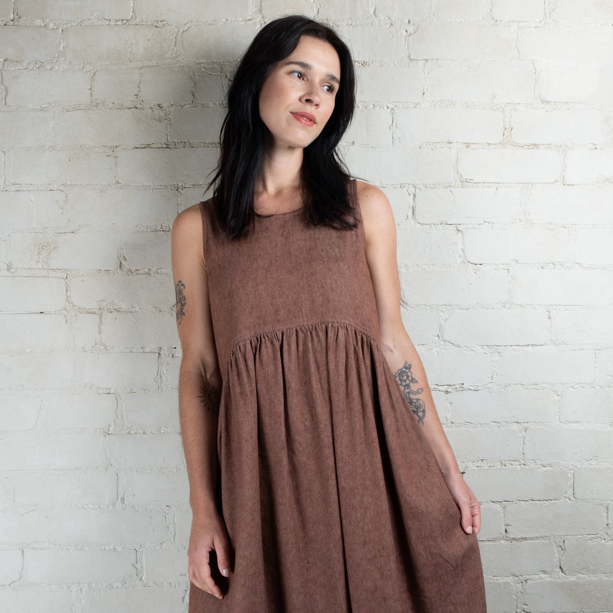 Ichi Antiquités Cotton Linen Denim Dress