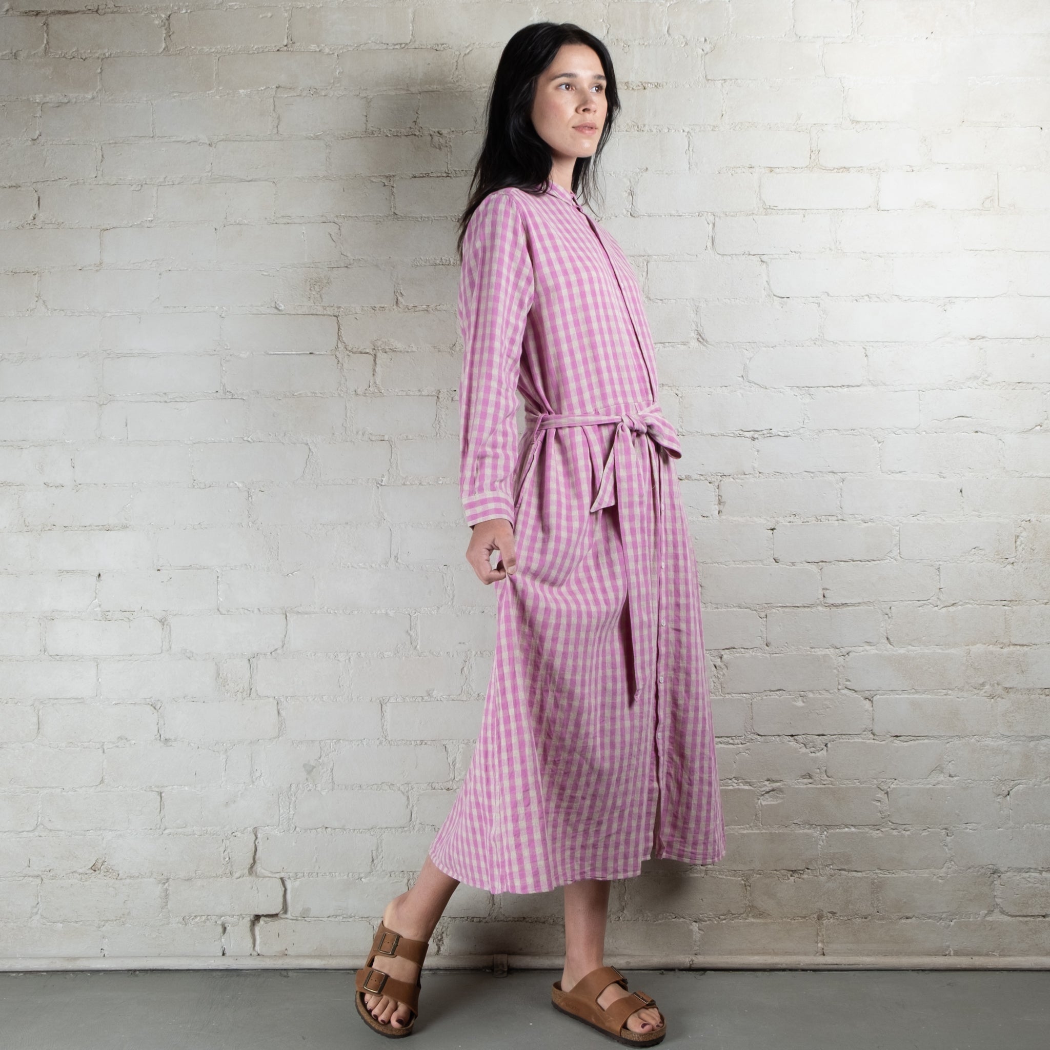 Ichi Antiquités Linen Cotton Gingham Check Dress