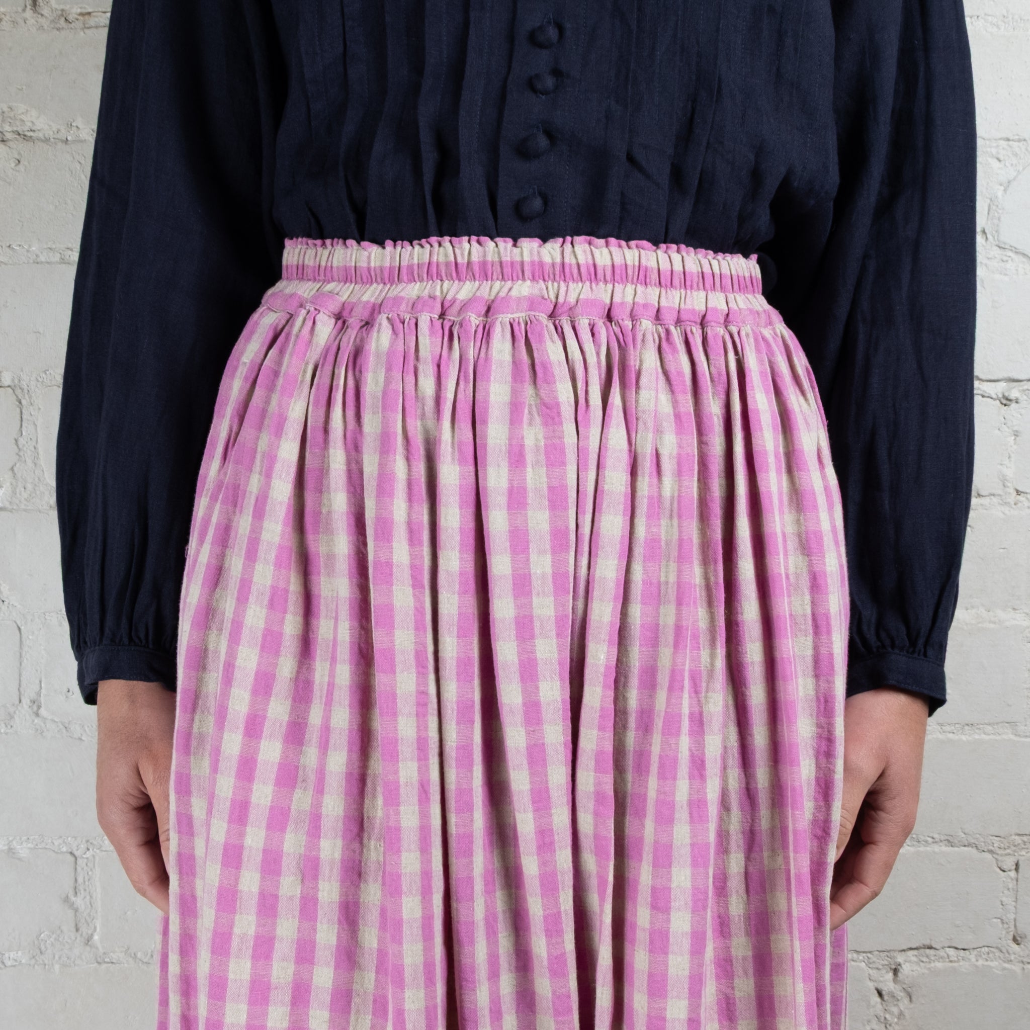 Ichi Antiquités Linen Cotton Gingham Check Skirt