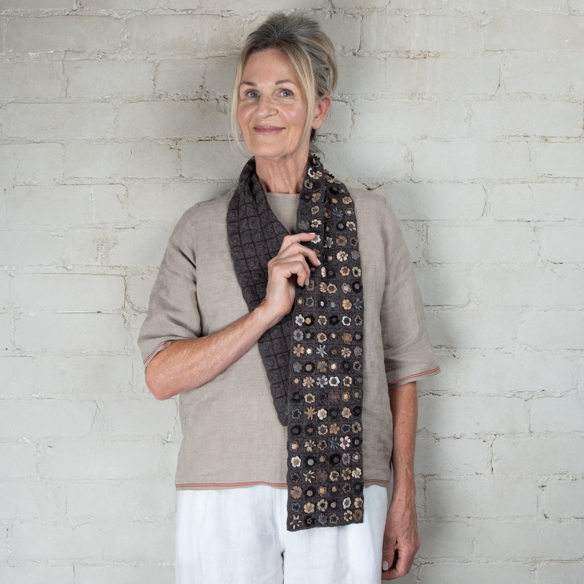 Sophie Digard Hand Crocheted Large Macean Wool Linen Scarf