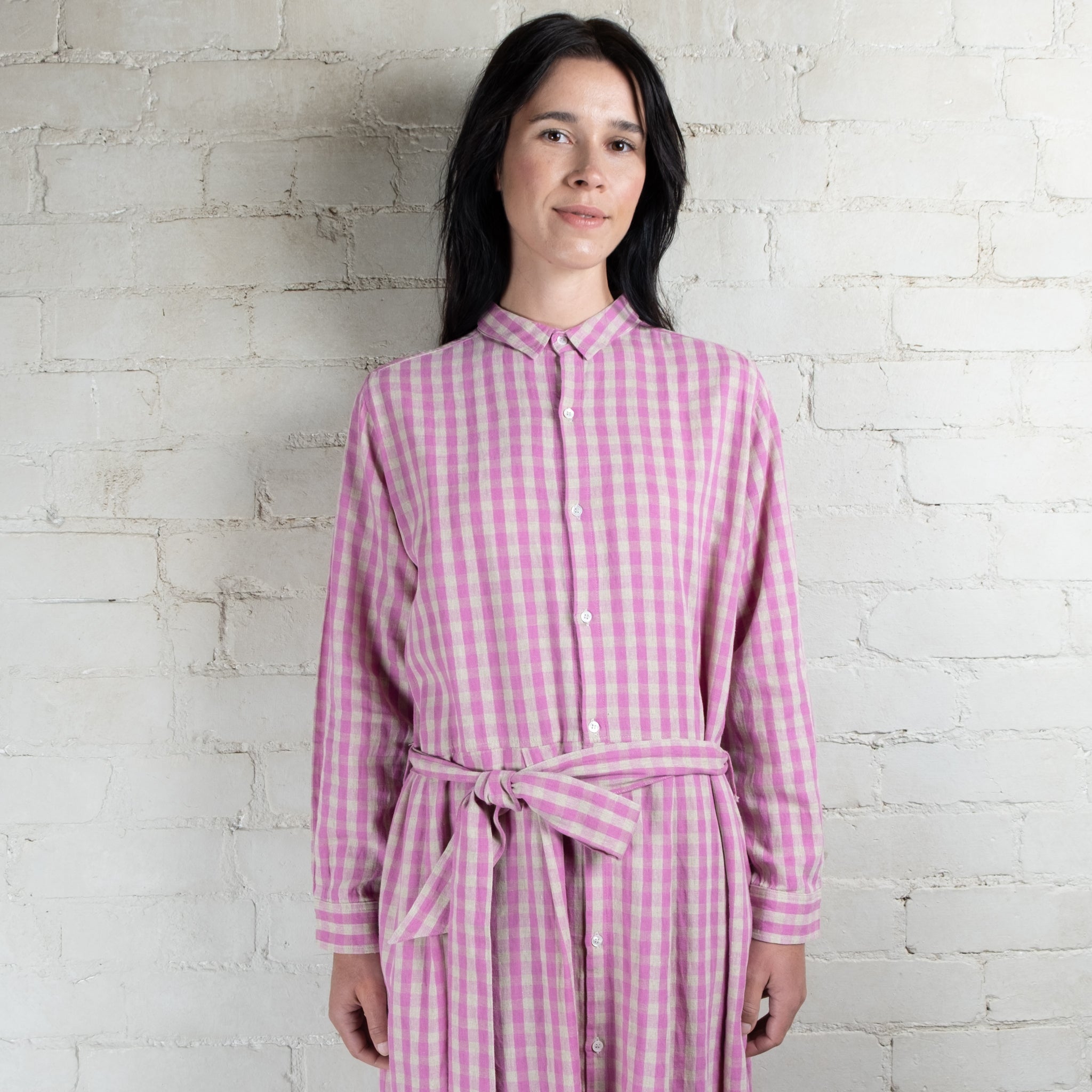Ichi Antiquités Linen Cotton Gingham Check Dress