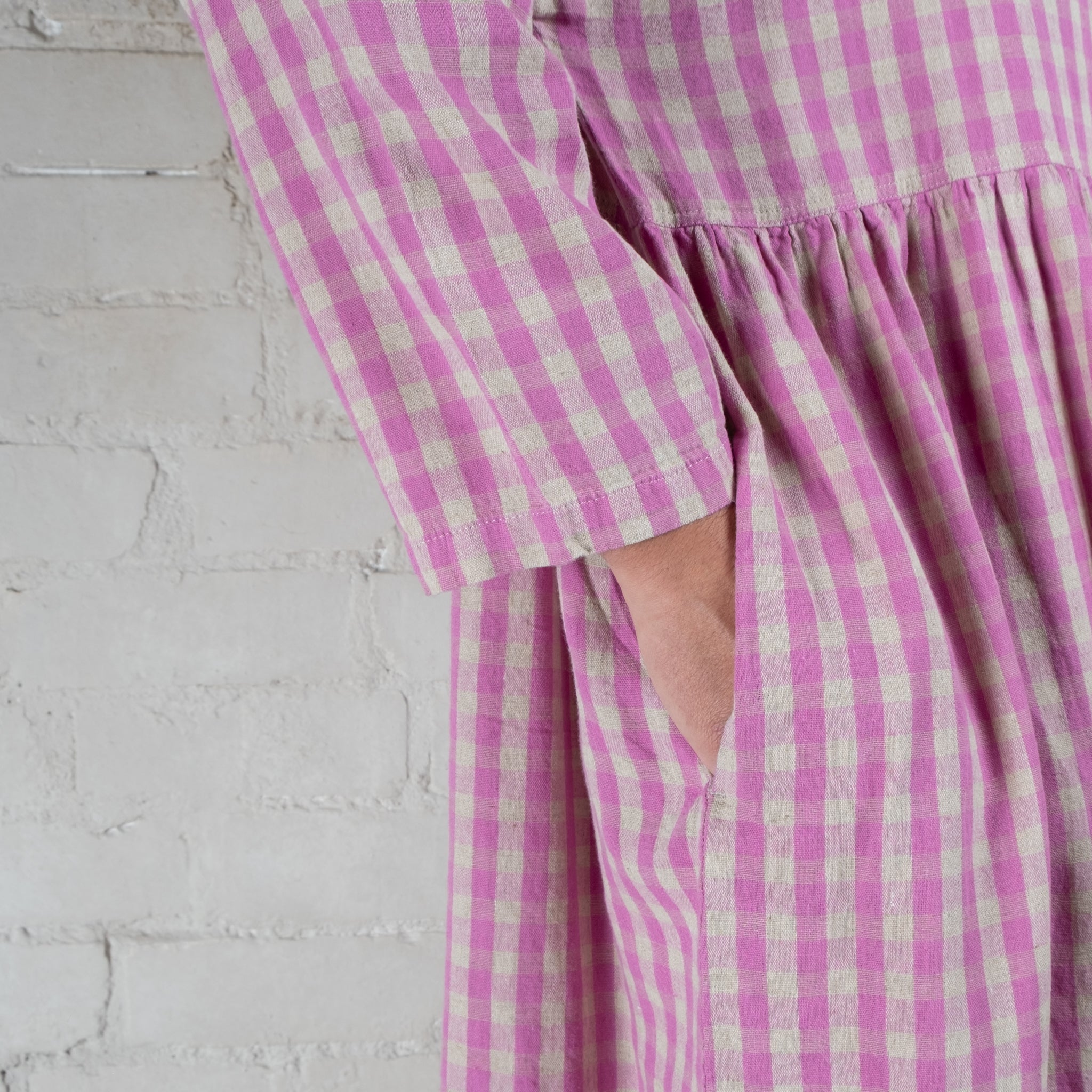 Ichi Antiquités Linen Cotton Gingham Check Dress