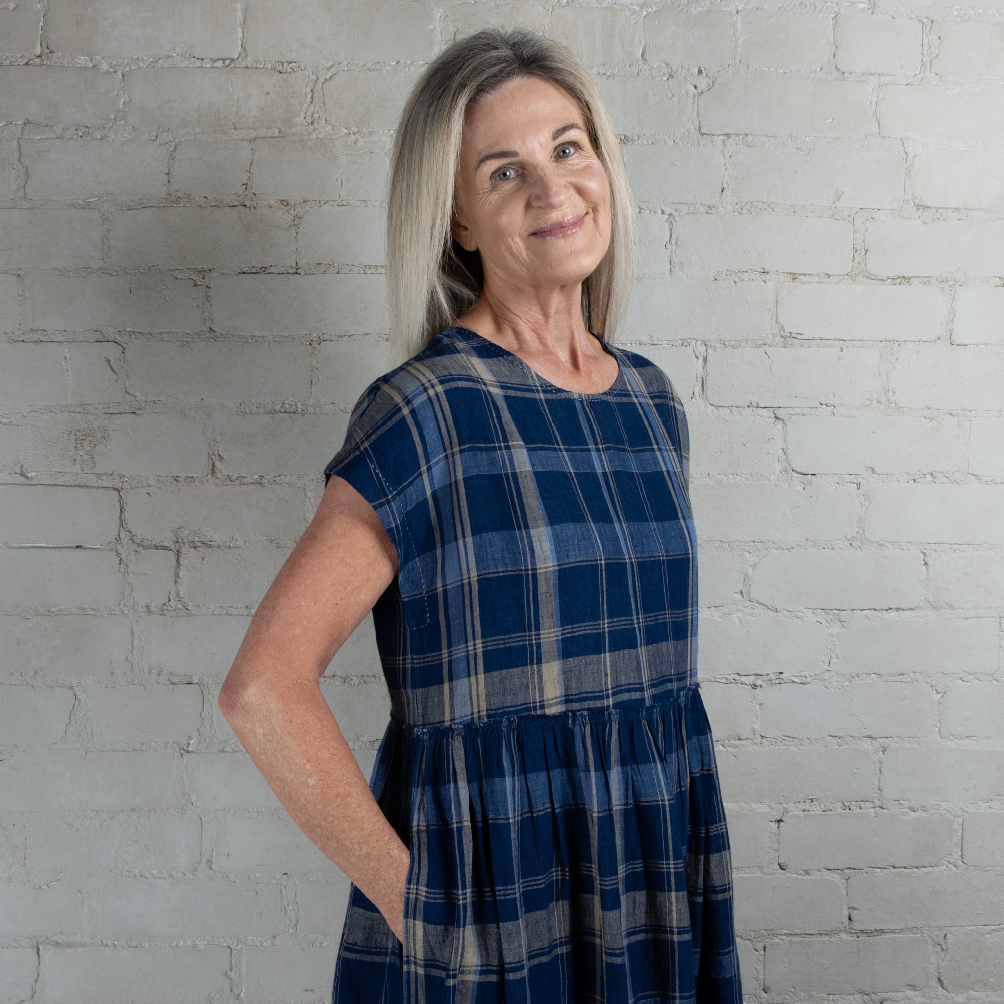 DVE Rayna Linen Check Dress