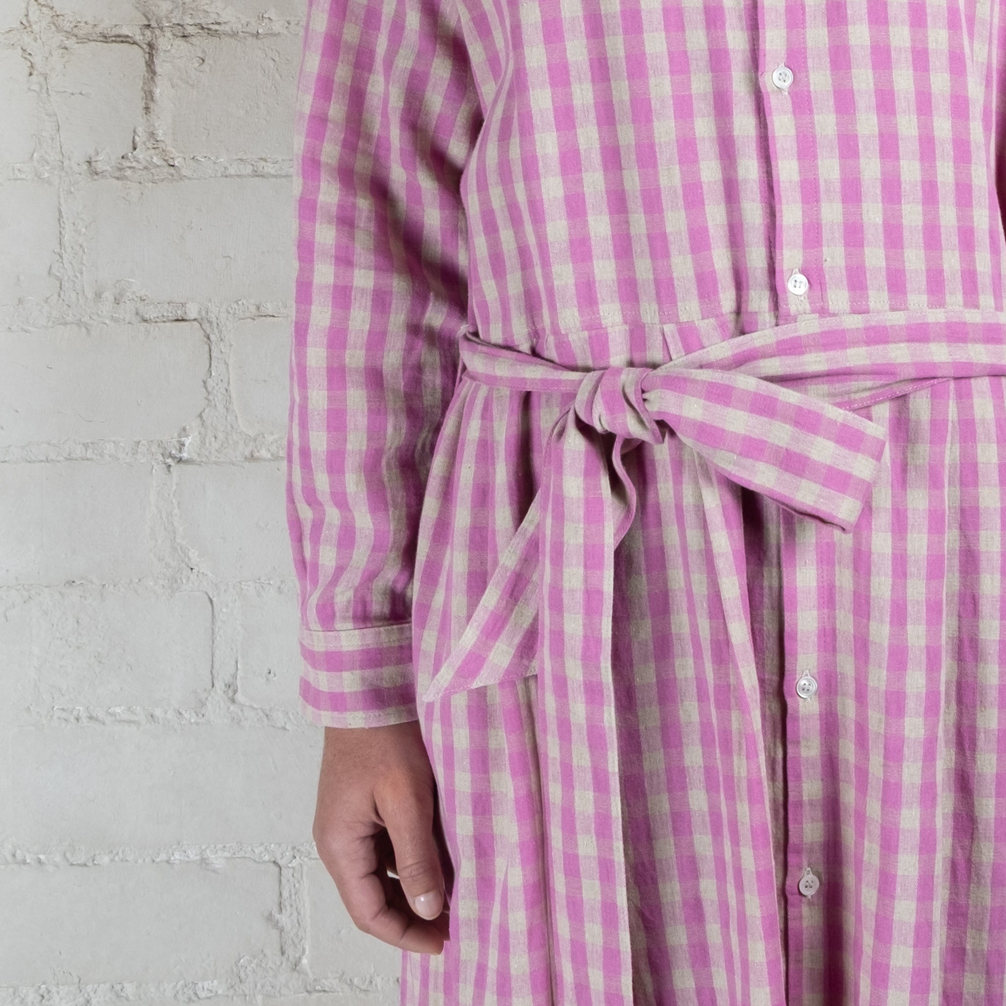 Ichi Antiquités Linen Cotton Gingham Check Dress