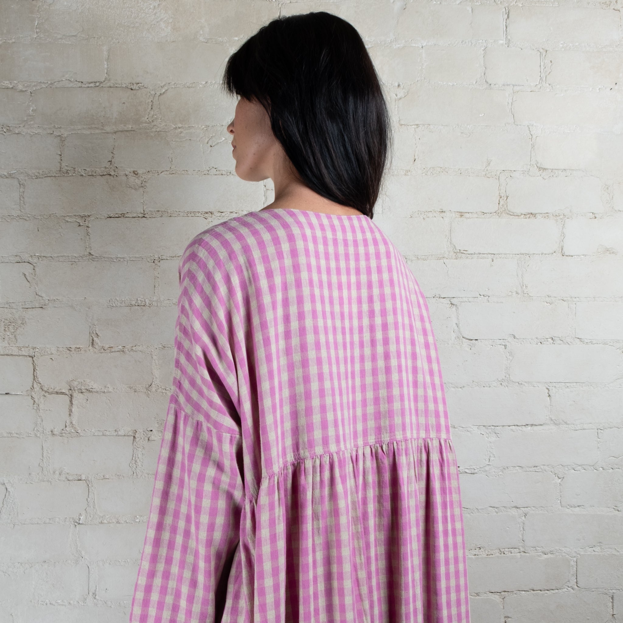 Ichi Antiquités Linen Cotton Gingham Check Dress