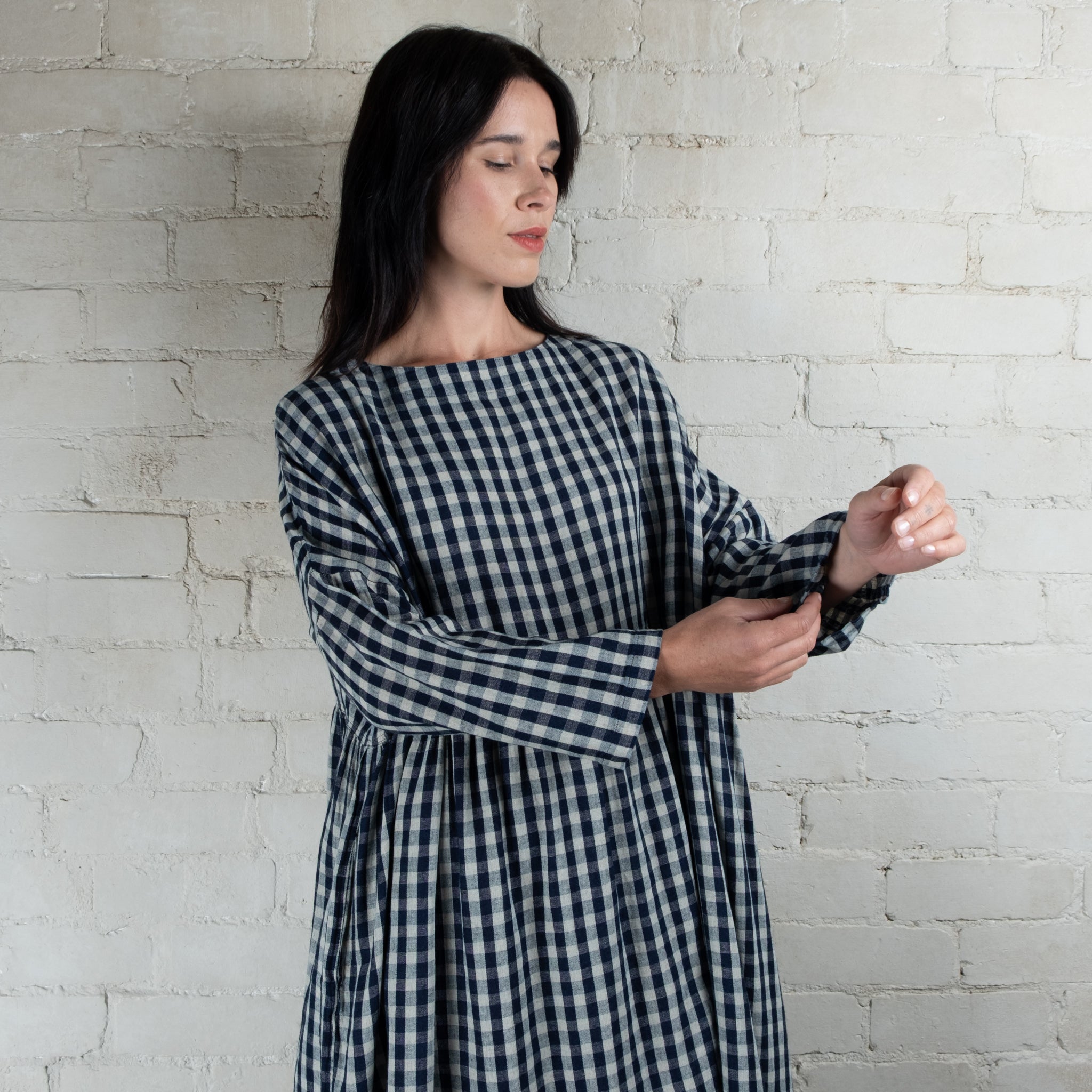 Ichi Antiquités Linen Cotton Gingham Check Dress