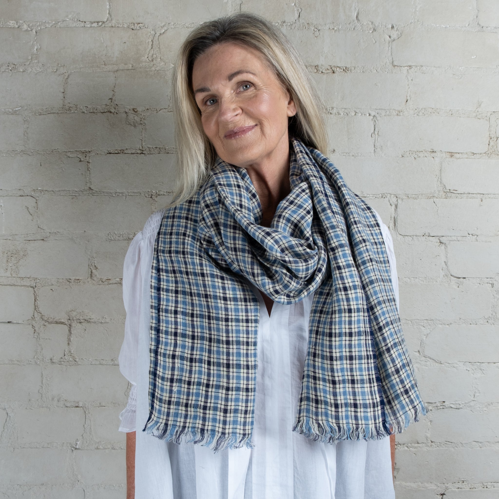 DVE Hand Loomed Linen Check Scarf
