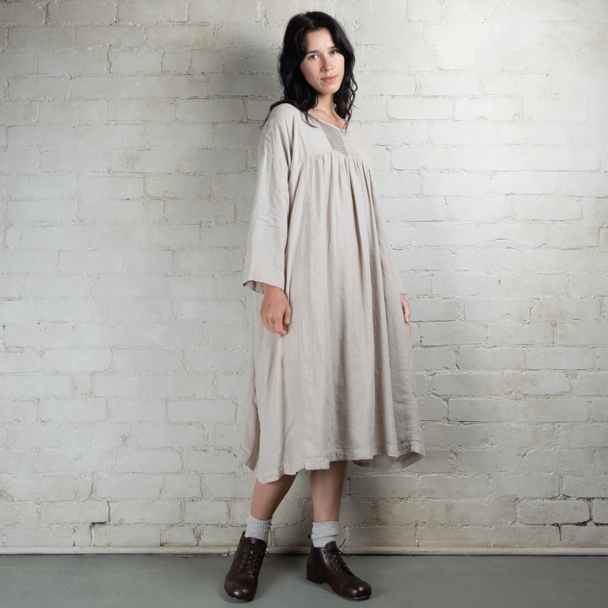Violetta Charlotte Linen Pintuck Smock Dress