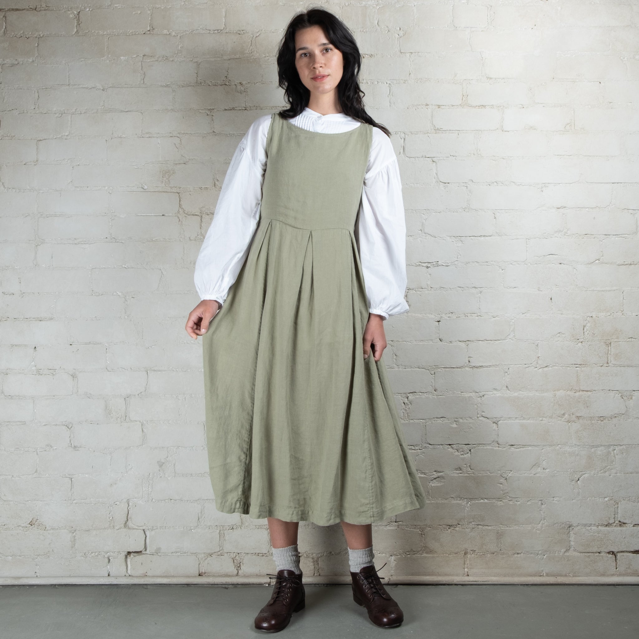 Violetta Potager Linen Pinafore Dress