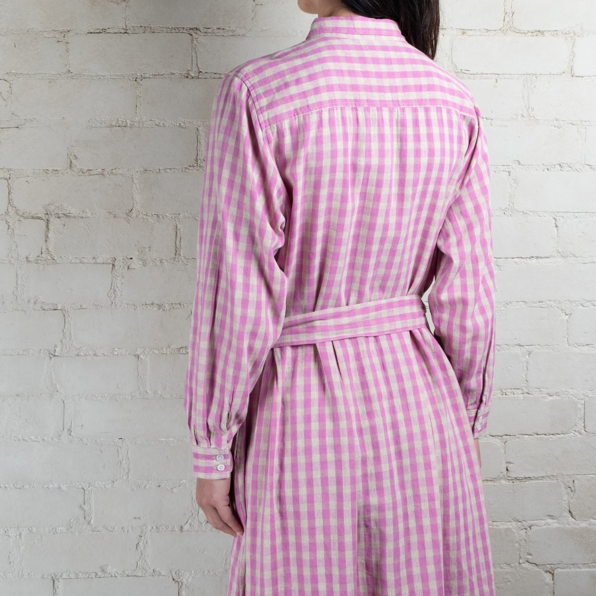 Ichi Antiquités Linen Cotton Gingham Check Dress
