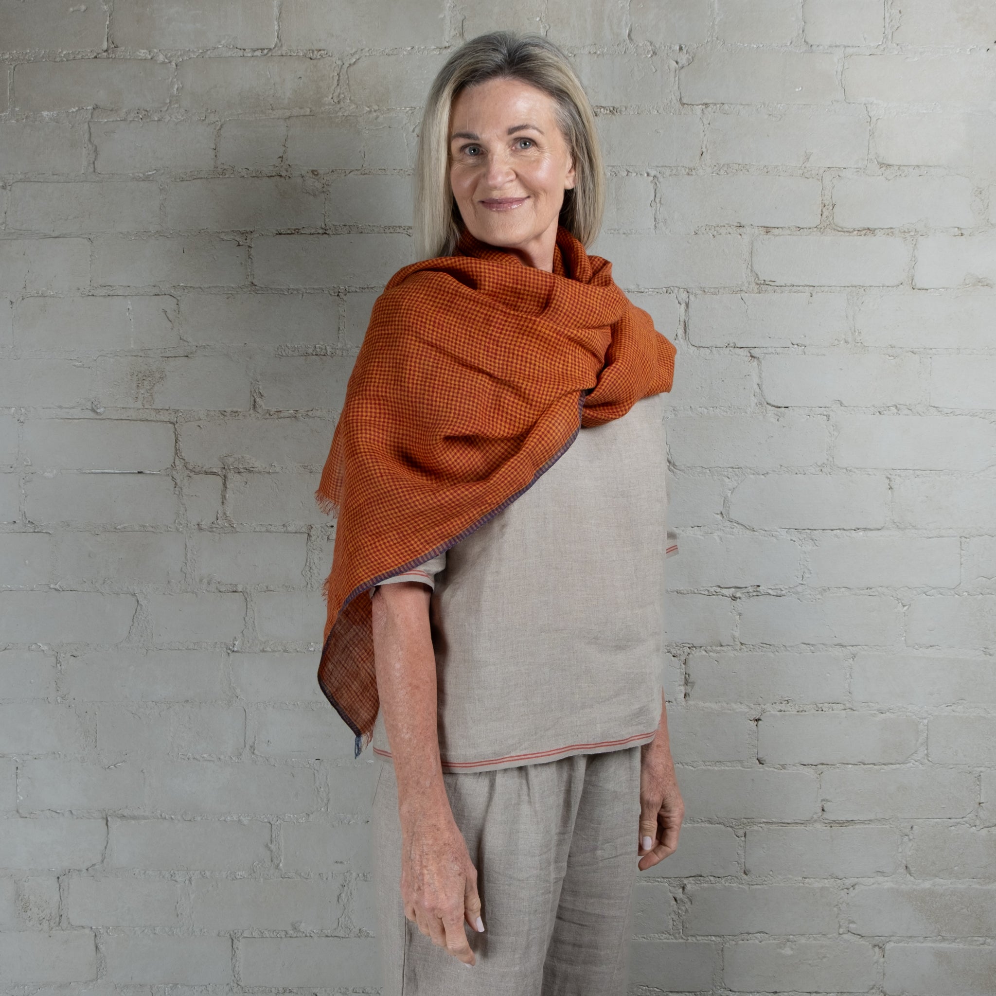 DVE Hand Loomed Linen Check Scarf