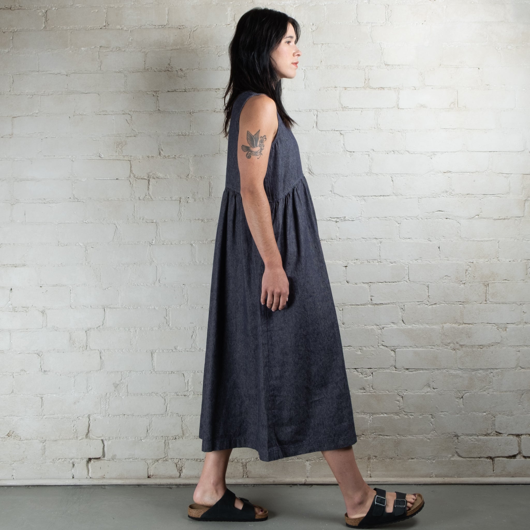 Ichi Antiquités Cotton Linen Denim Dress