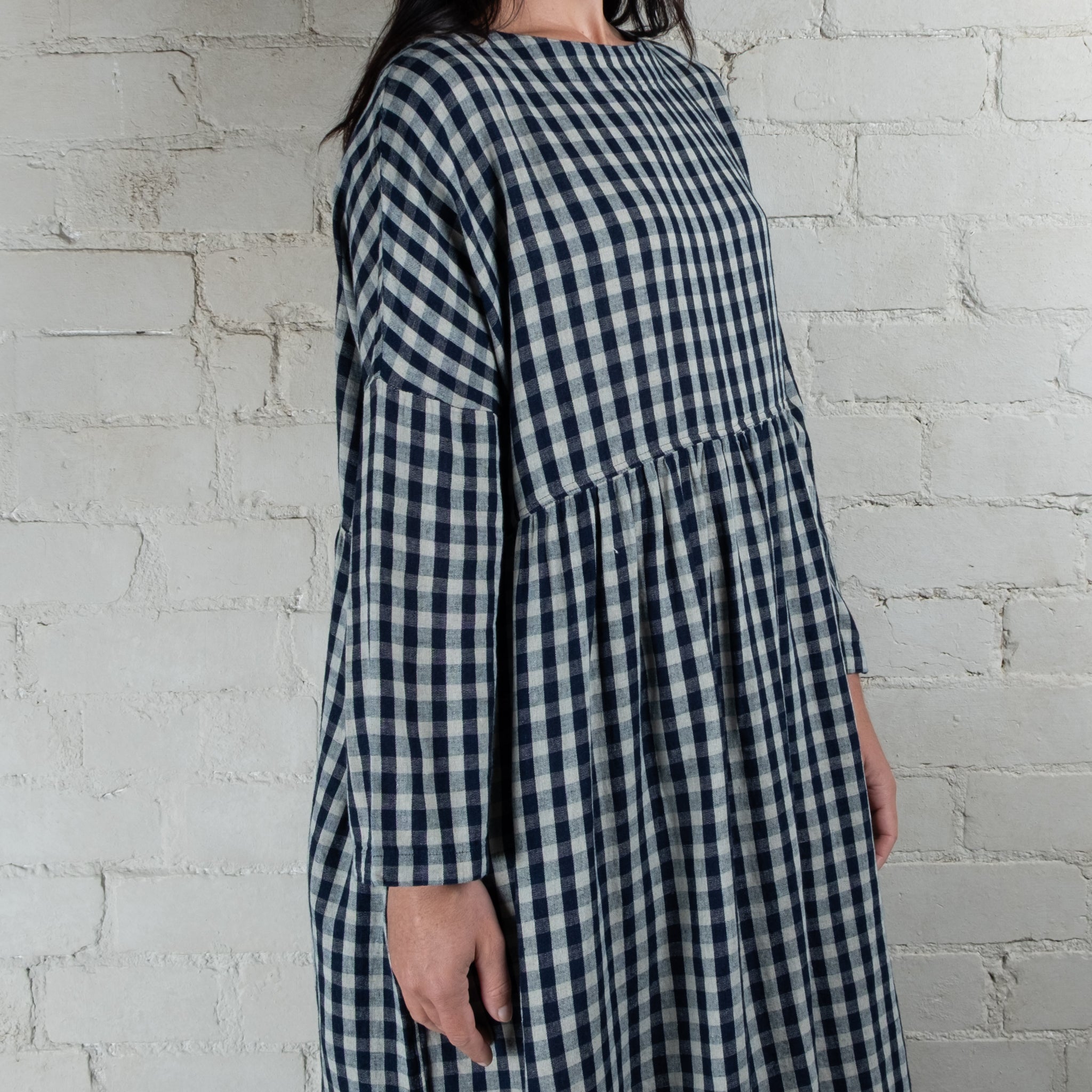 Ichi Antiquités Linen Cotton Gingham Check Dress