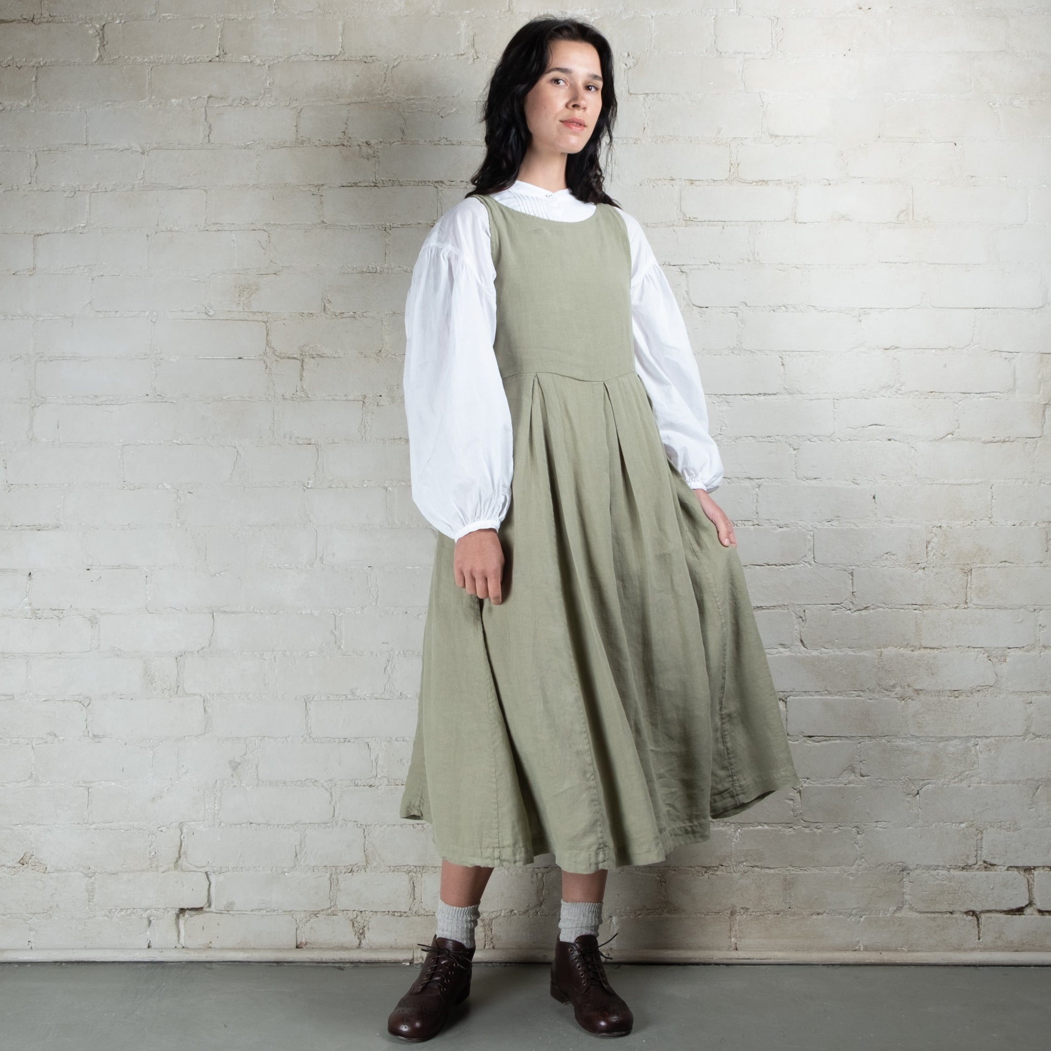 Violetta Potager Linen Pinafore Dress
