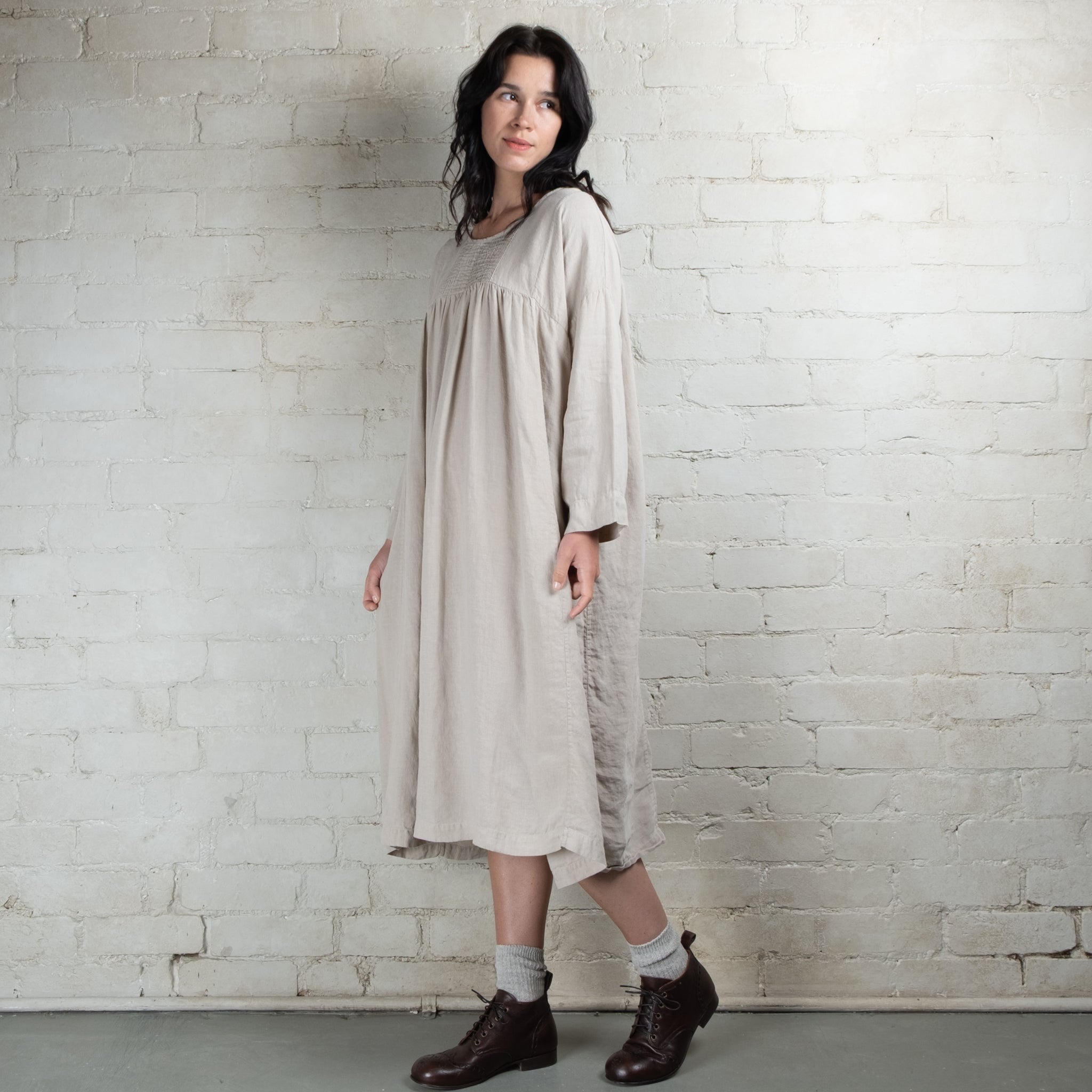 Violetta Charlotte Linen Pintuck Smock Dress