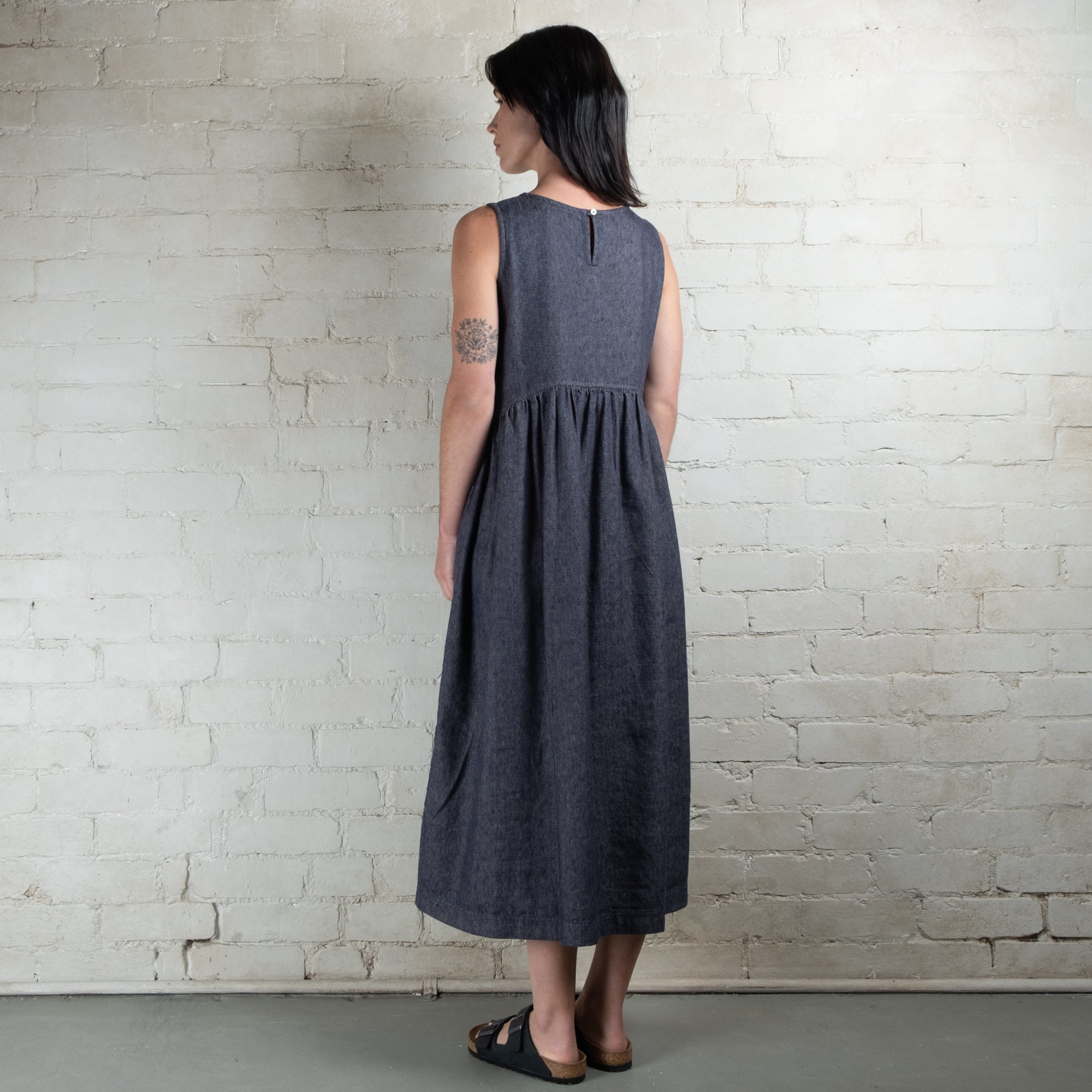 Ichi Antiquités Cotton Linen Denim Dress