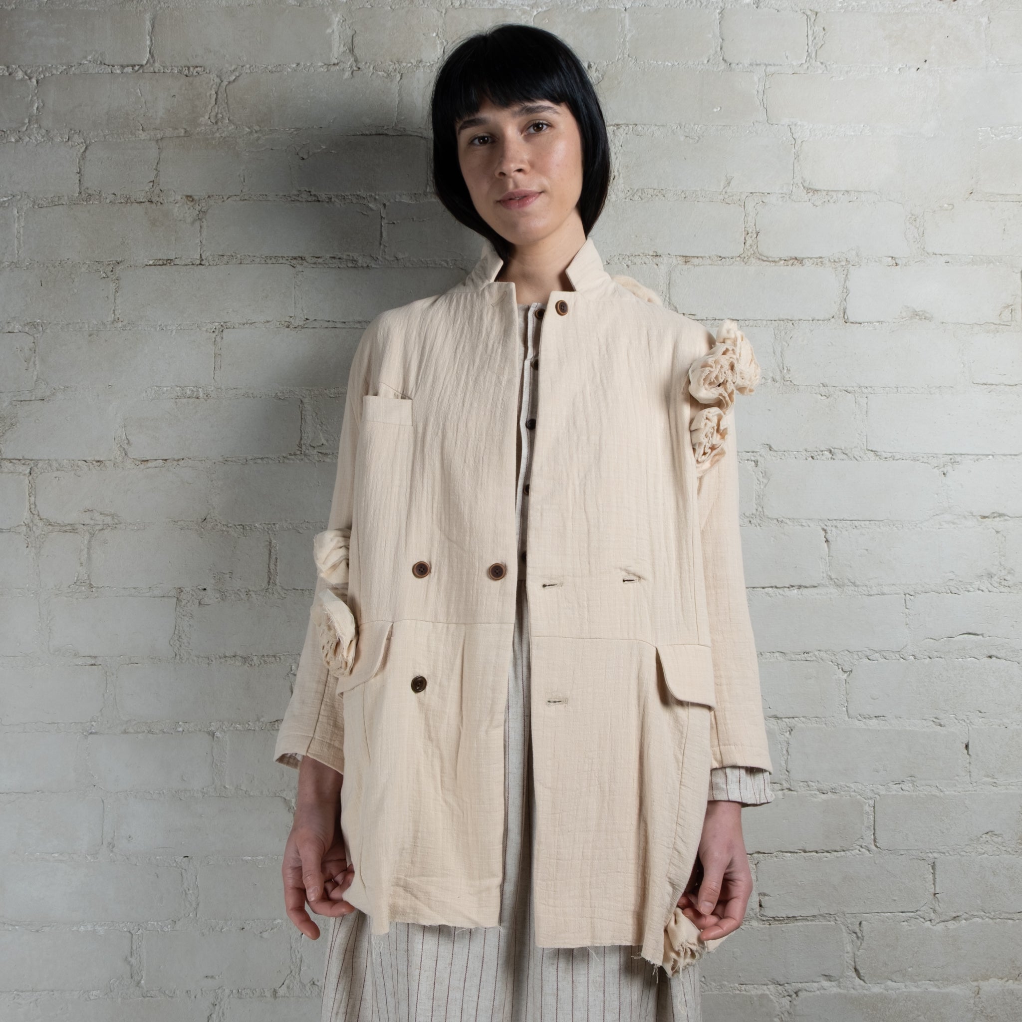 Aleksandr Manamis Rosette Cotton Linen Jacket