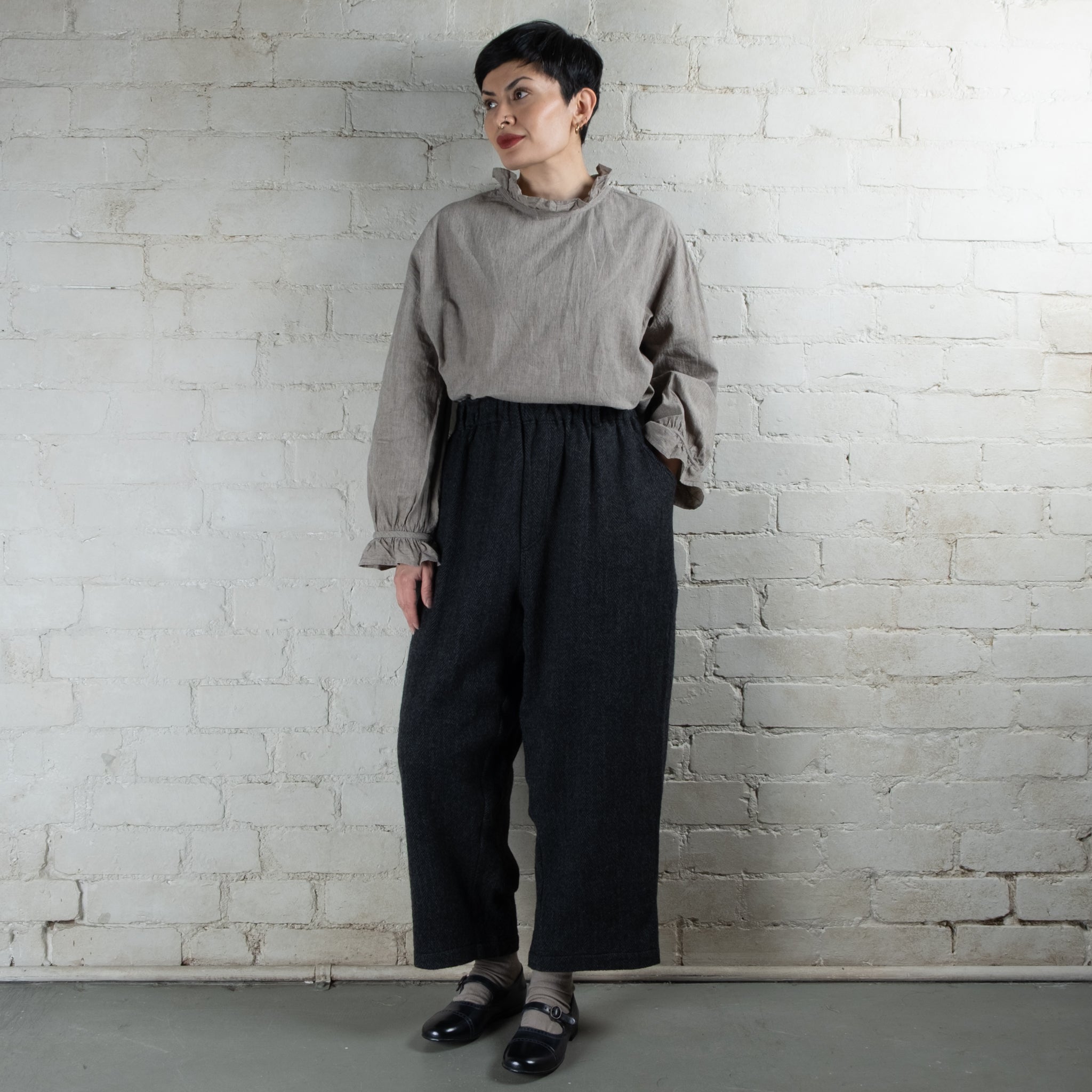 Ichi Antiquités Black Herringbone Wool Pants